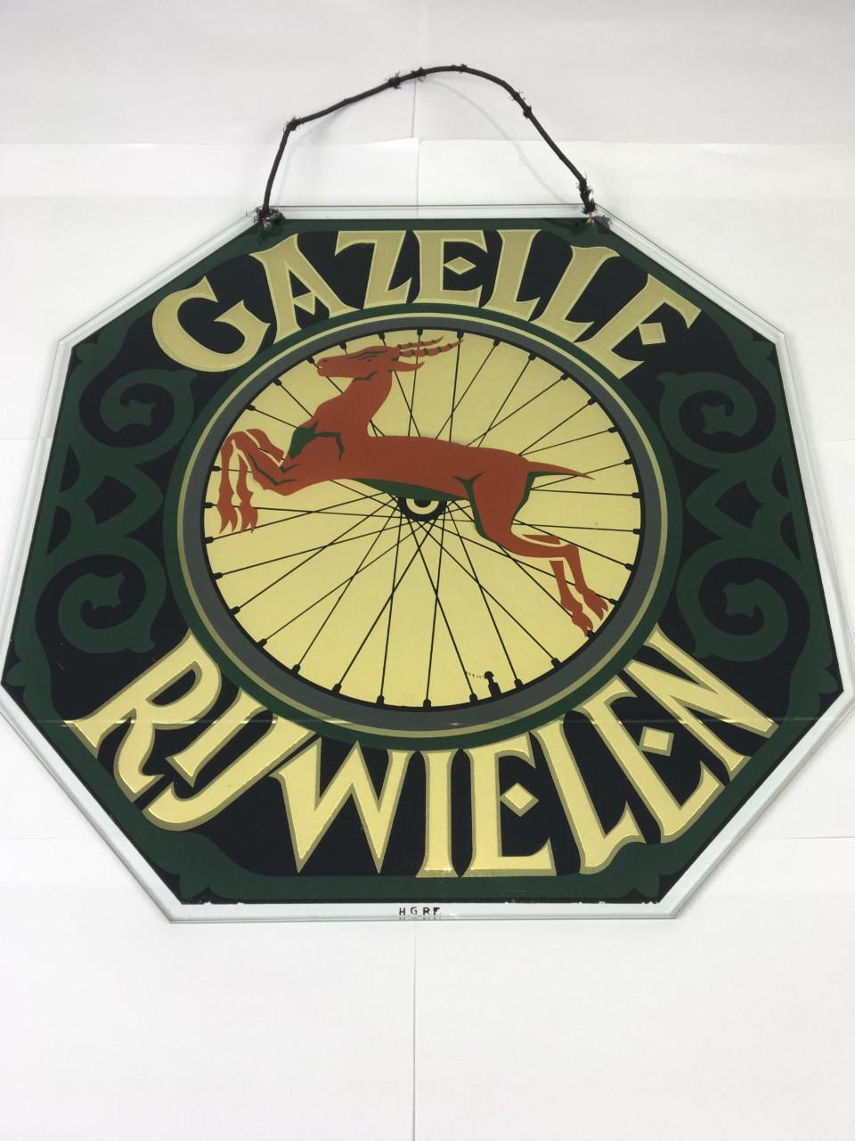 Gazelle Bicycles Glass Advertising Sign  For Sale 7