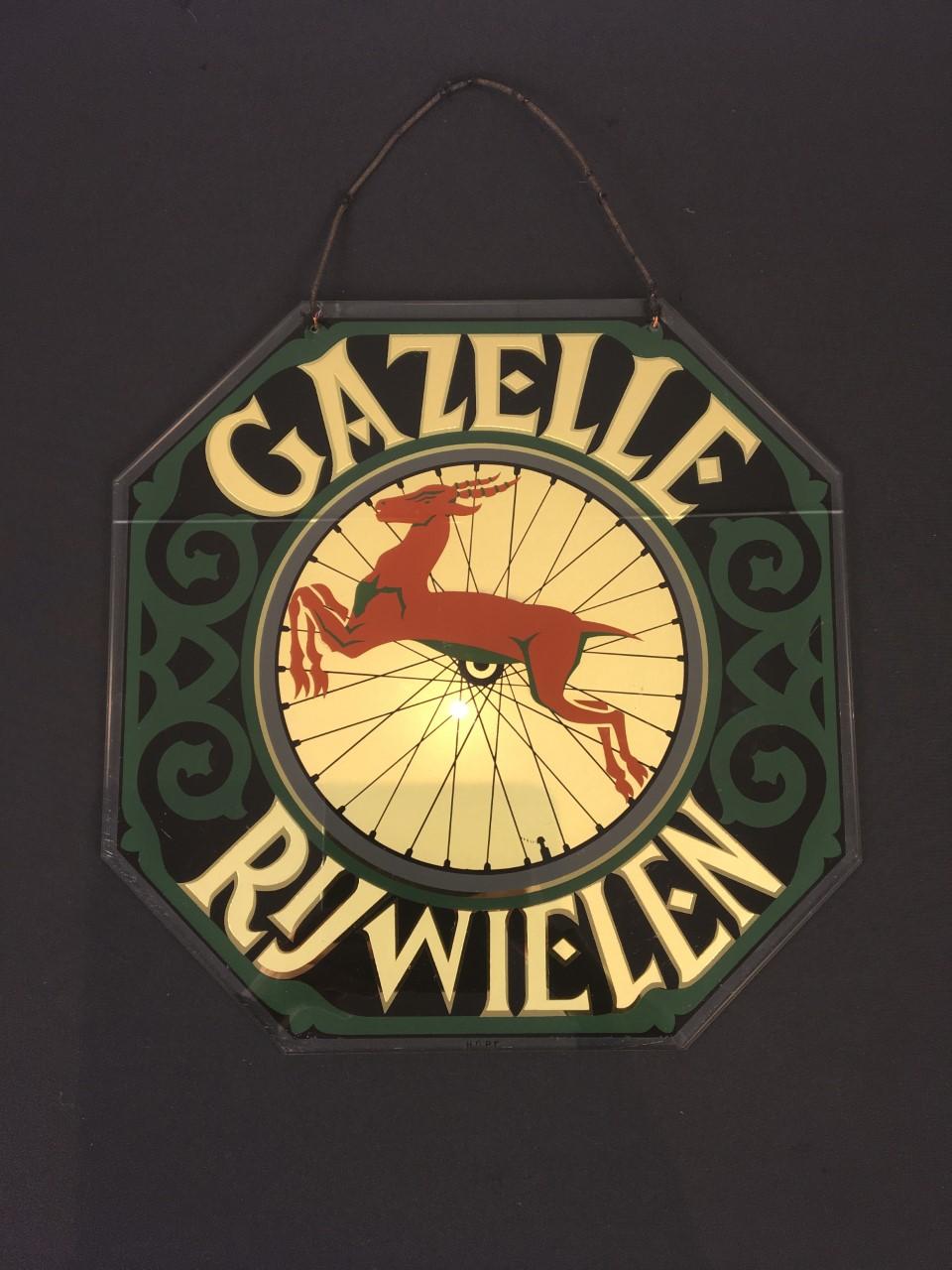 Dutch Gazelle Bicycles Glass Advertising Sign  For Sale