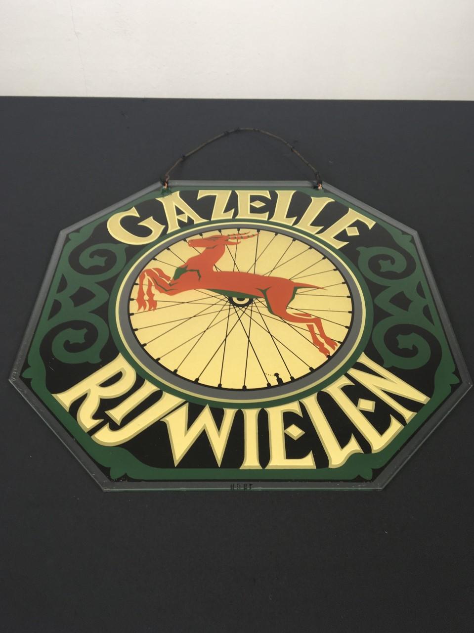 Gazelle Bicycles Glass Advertising Sign  In Good Condition For Sale In Antwerp, BE