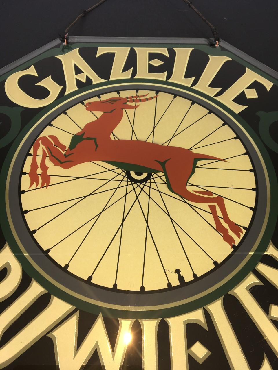 20th Century Gazelle Bicycles Glass Advertising Sign  For Sale