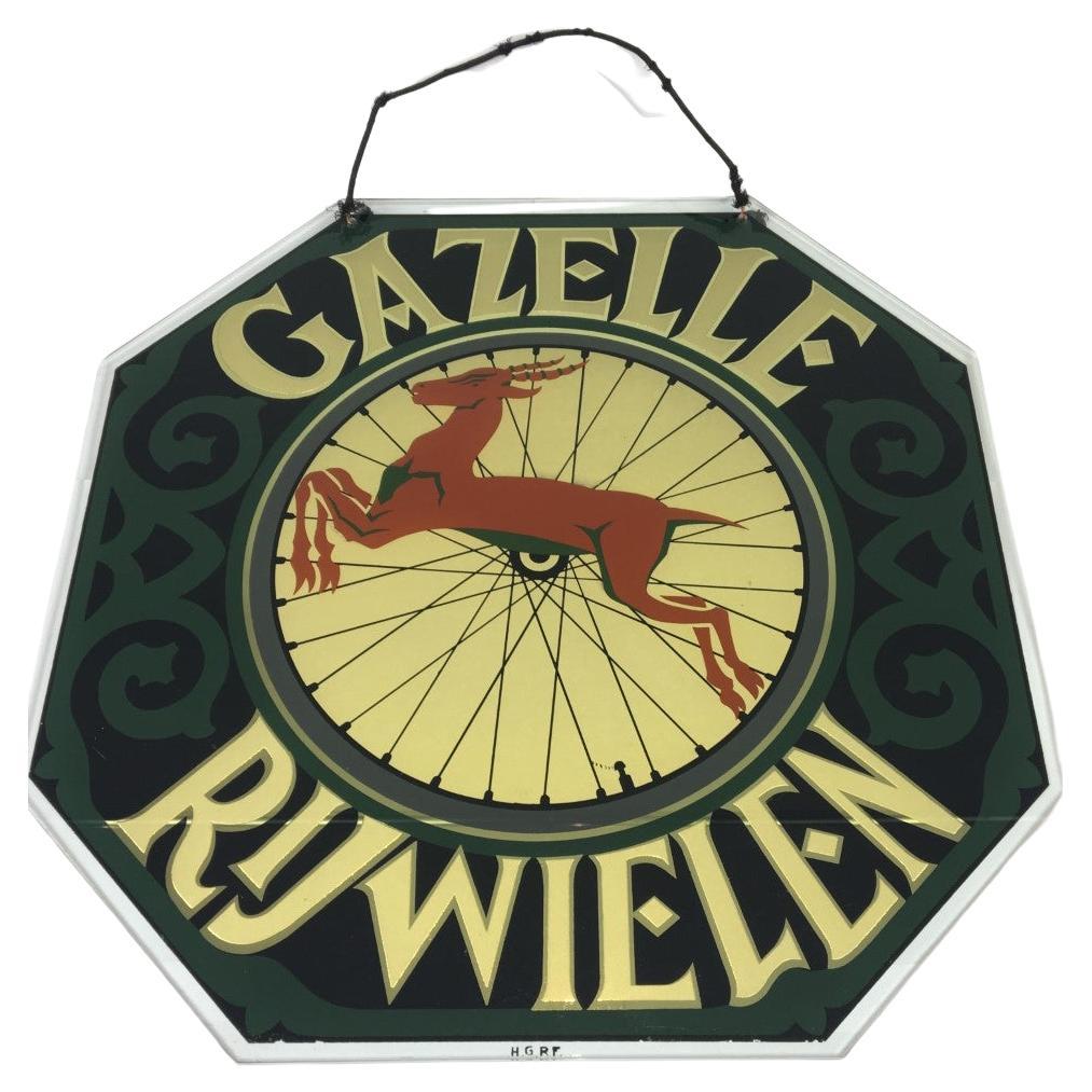 Gazelle Bicycles Glass Advertising Sign  For Sale