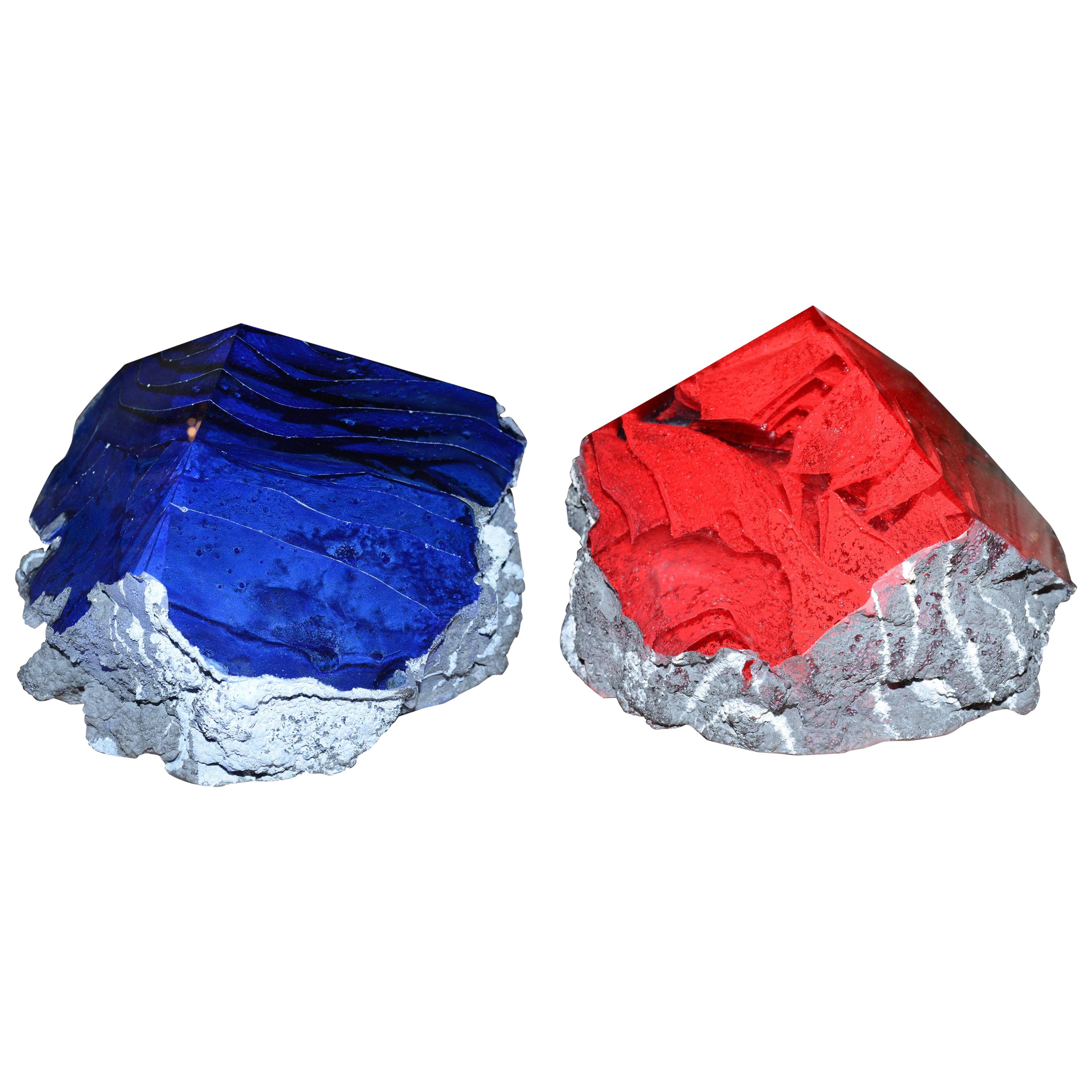 Glass Alchemy Red and Blue Set of Two Sculpture