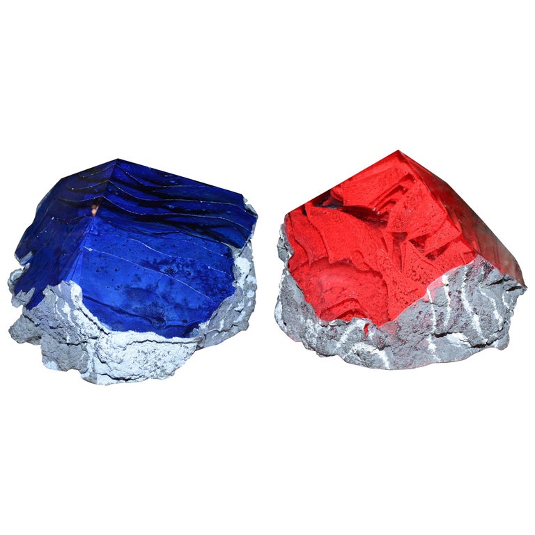Glass Alchemy Red and Blue Set of Two Sculpture For Sale