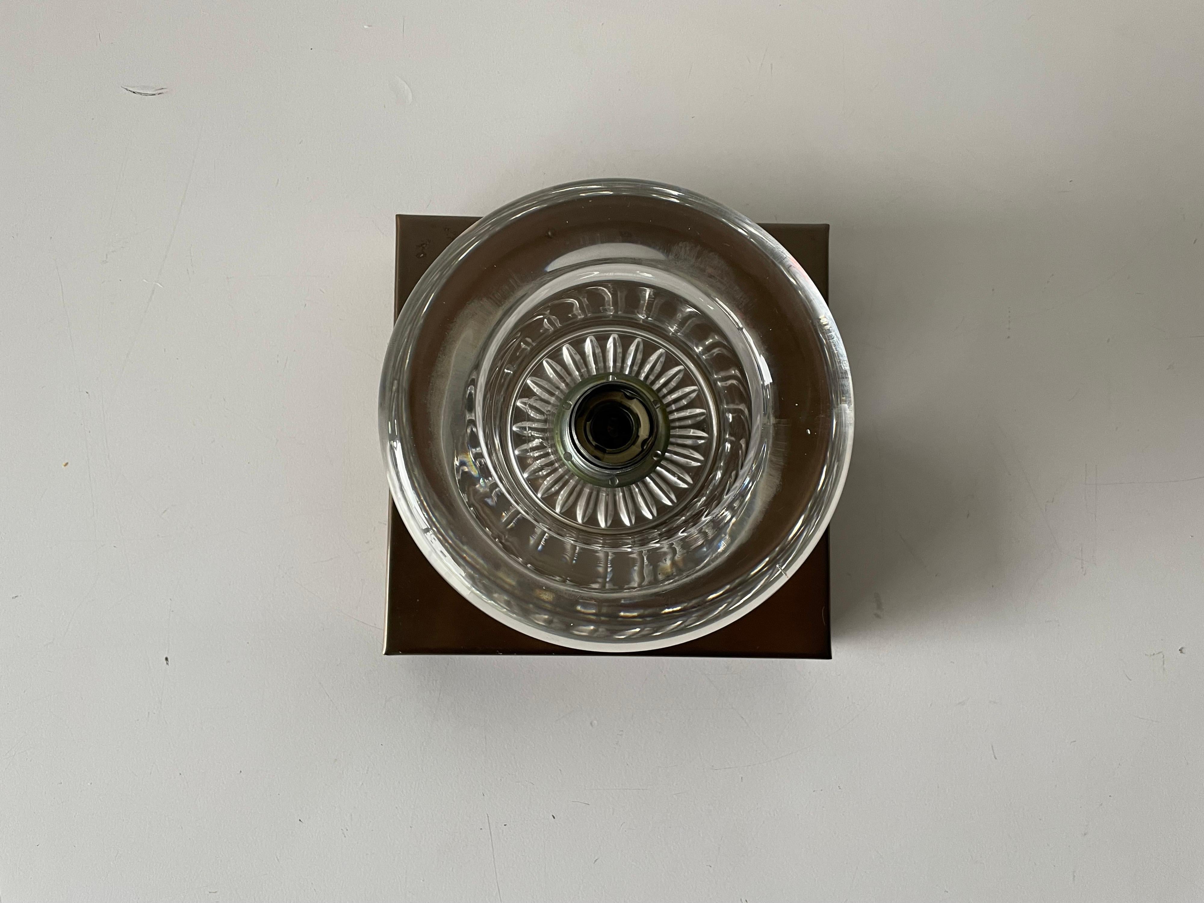 Glass and Antique Look Metal Base Wall or Ceiling Lamp by Cosack, 1960s, Germany In Good Condition For Sale In Hagenbach, DE