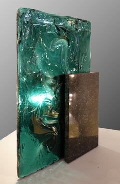 Glass and Black Granite Table Lamp, Belgian Creation by Jacques Nonnon