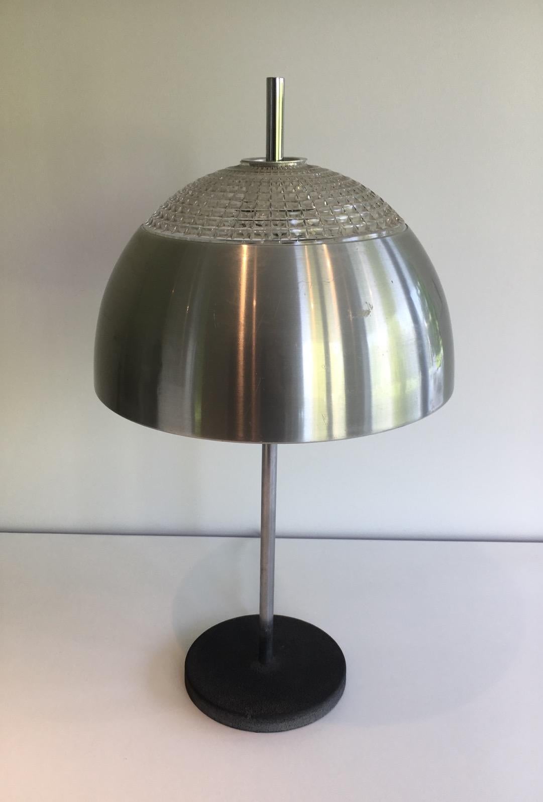 Glass and Black Lacquered metal Table Lamp, Circa 1970 4