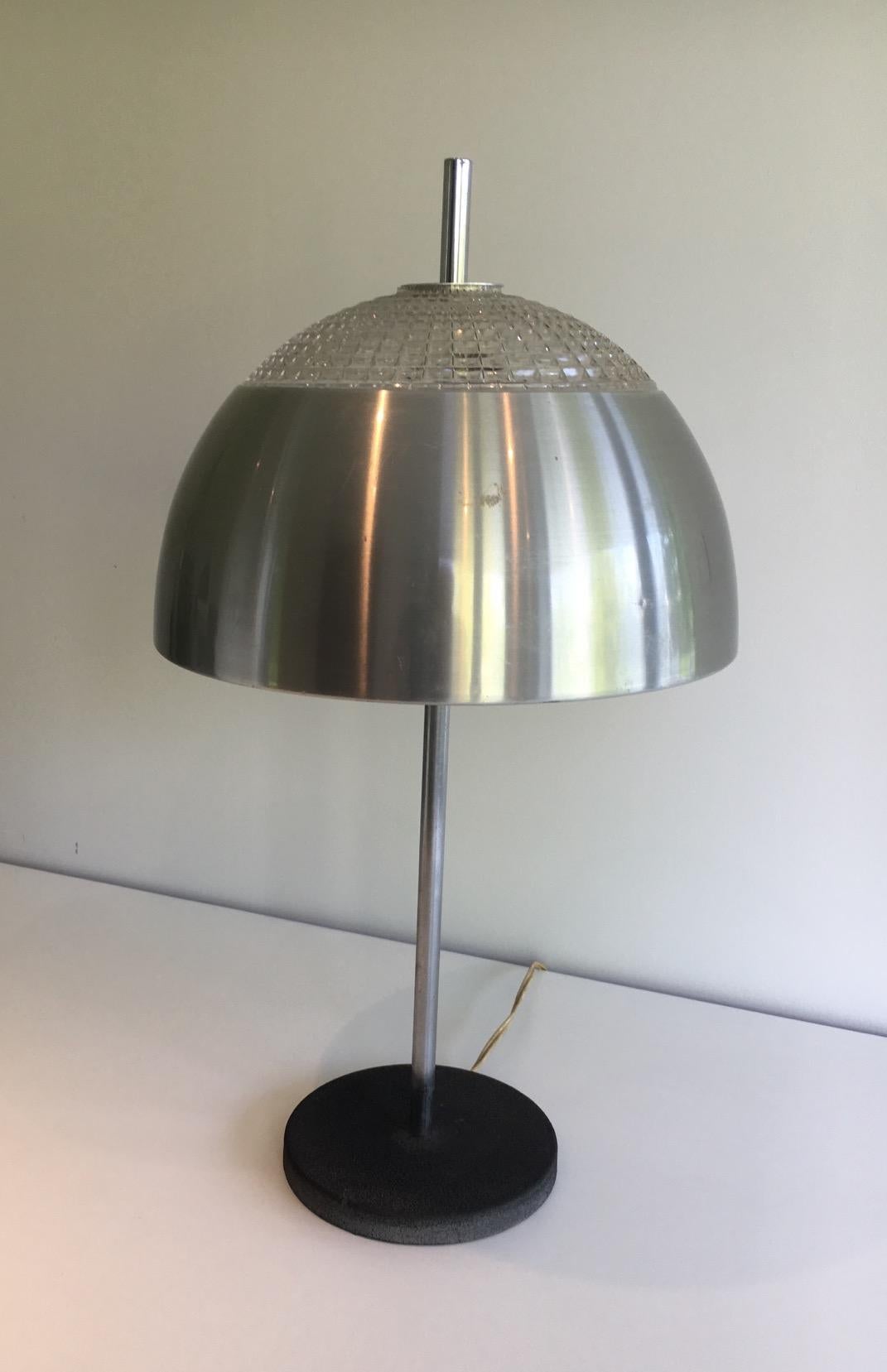 Mid-Century Modern Glass and Black Lacquered metal Table Lamp, Circa 1970