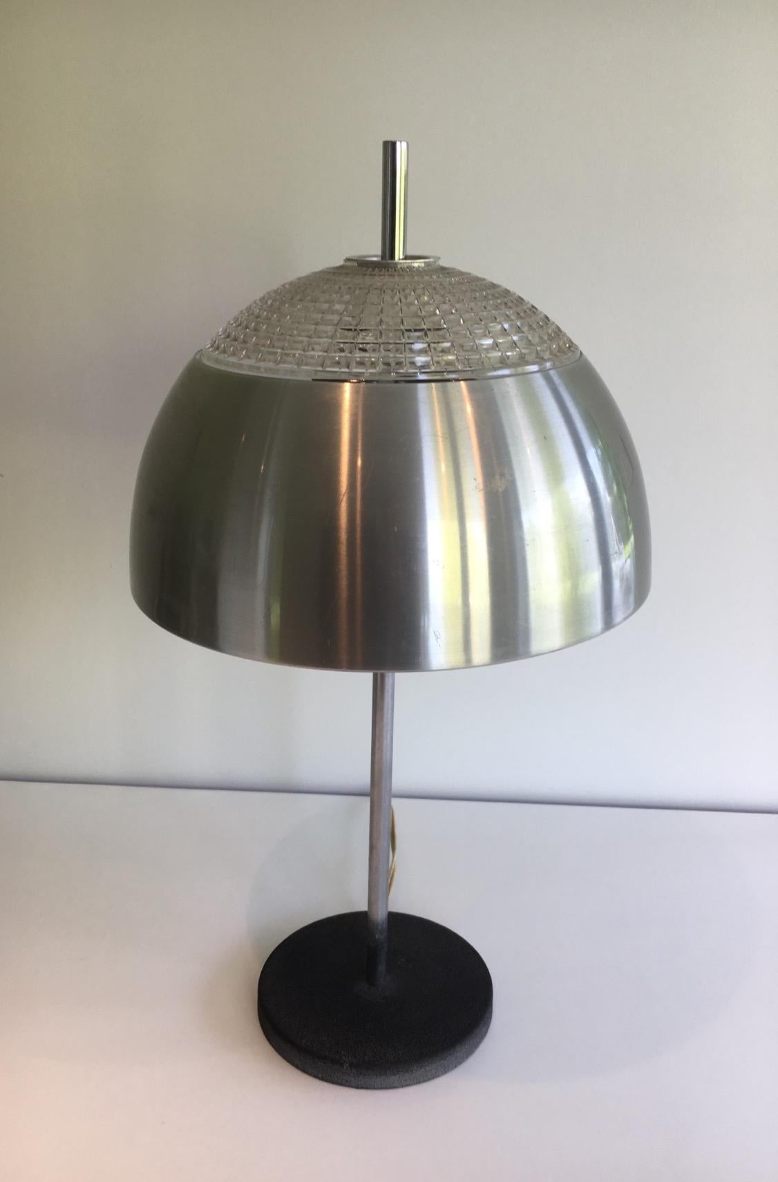 Glass and Black Lacquered metal Table Lamp, Circa 1970 2