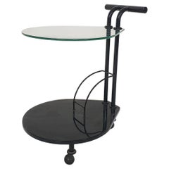 Glass and Black Metal Bar Cart or Trolley, 1980's
