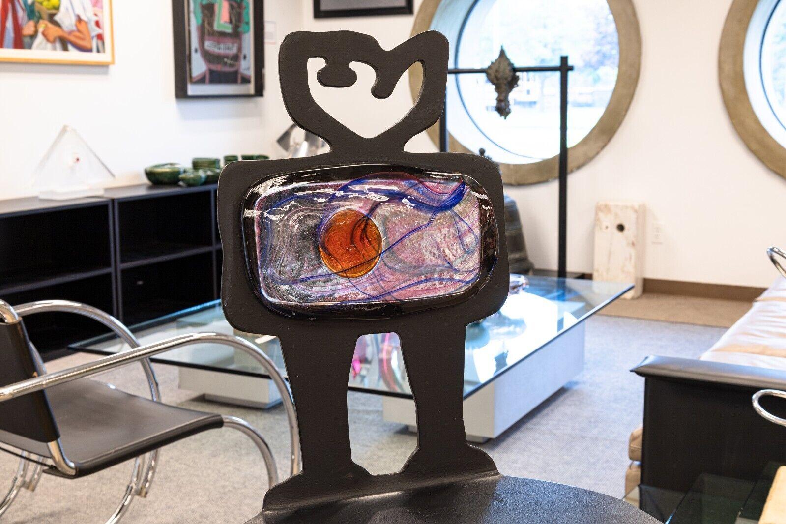 Glass and Black Metal Chair by Artist Drew Smith Signed and Dated In Good Condition In Keego Harbor, MI
