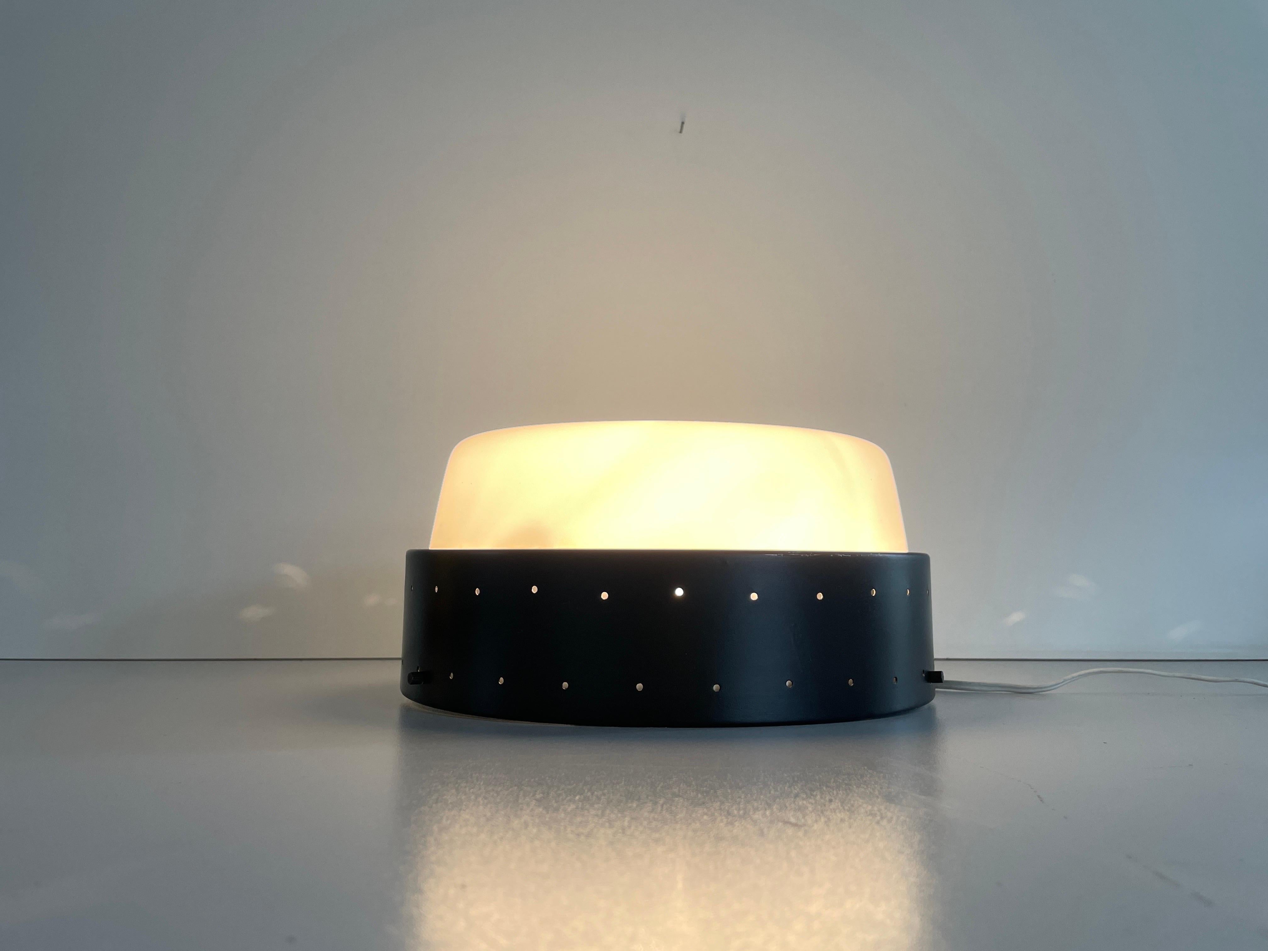 Lámpara empotrada de cristal y metal negro de Greco illuminazione, años 50, Italia en venta 7