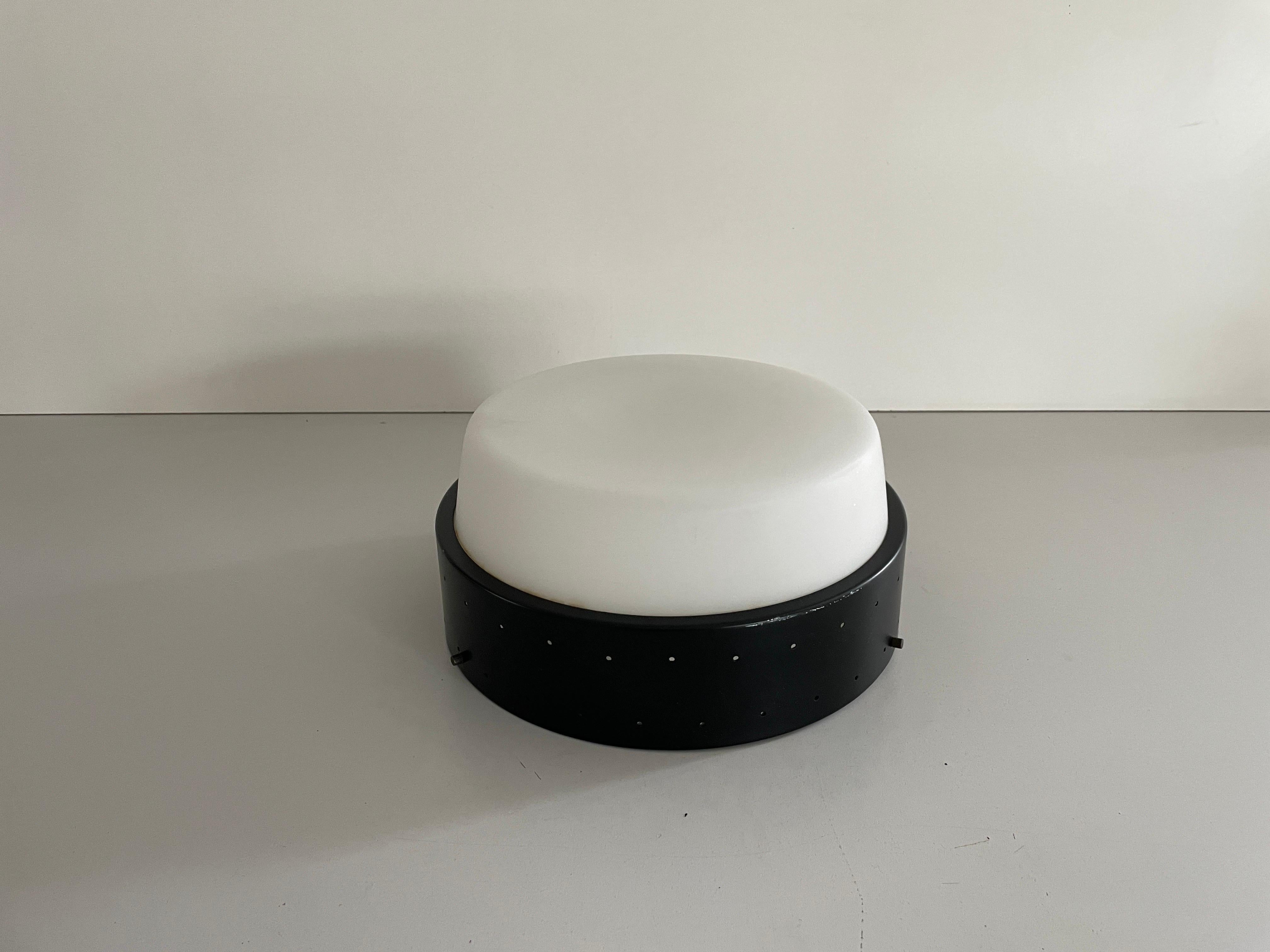 Lámpara empotrada de cristal y metal negro de Greco illuminazione, años 50, Italia Moderno de mediados de siglo en venta