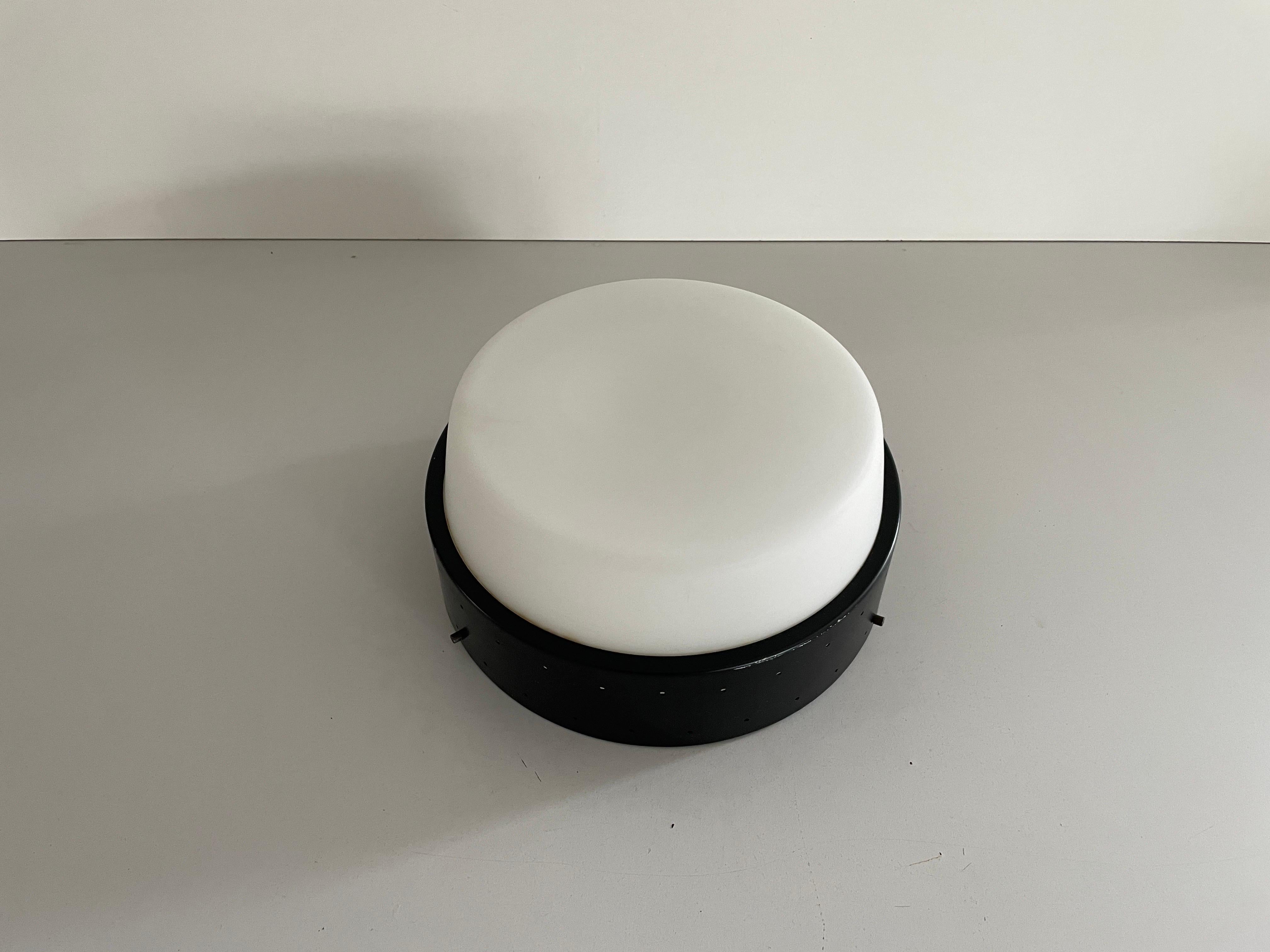 Lámpara empotrada de cristal y metal negro de Greco illuminazione, años 50, Italia Italiano en venta