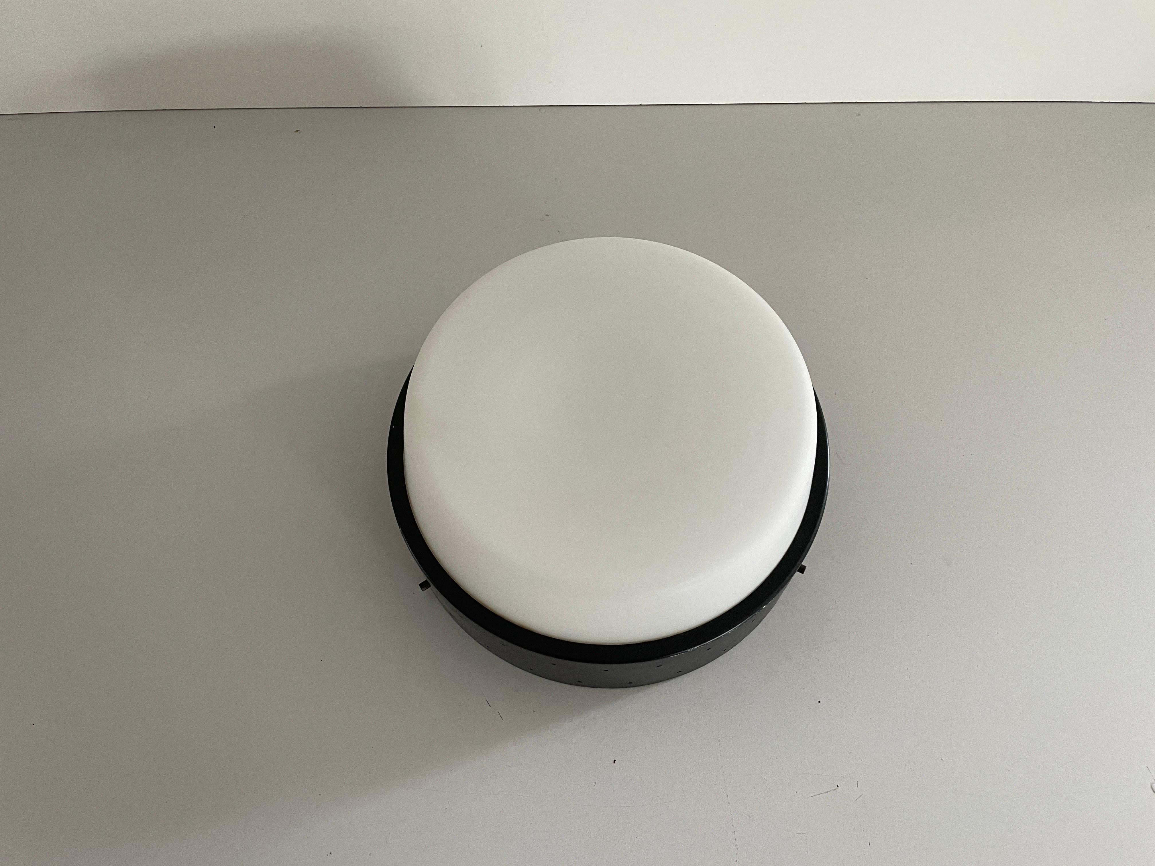 Lámpara empotrada de cristal y metal negro de Greco illuminazione, años 50, Italia en Excelente estado para la venta en Hagenbach, DE