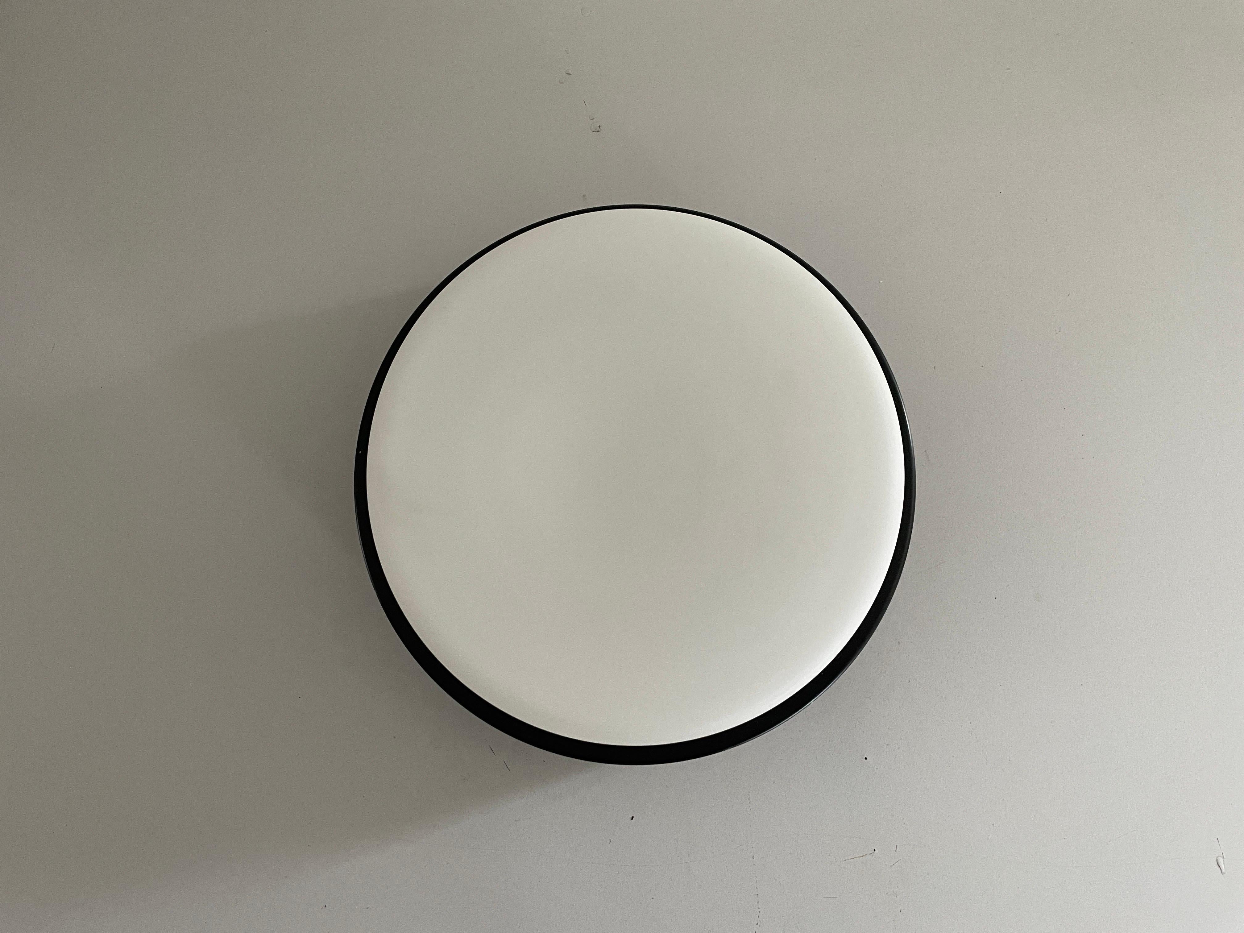 Lámpara empotrada de cristal y metal negro de Greco illuminazione, años 50, Italia mediados del siglo XX en venta