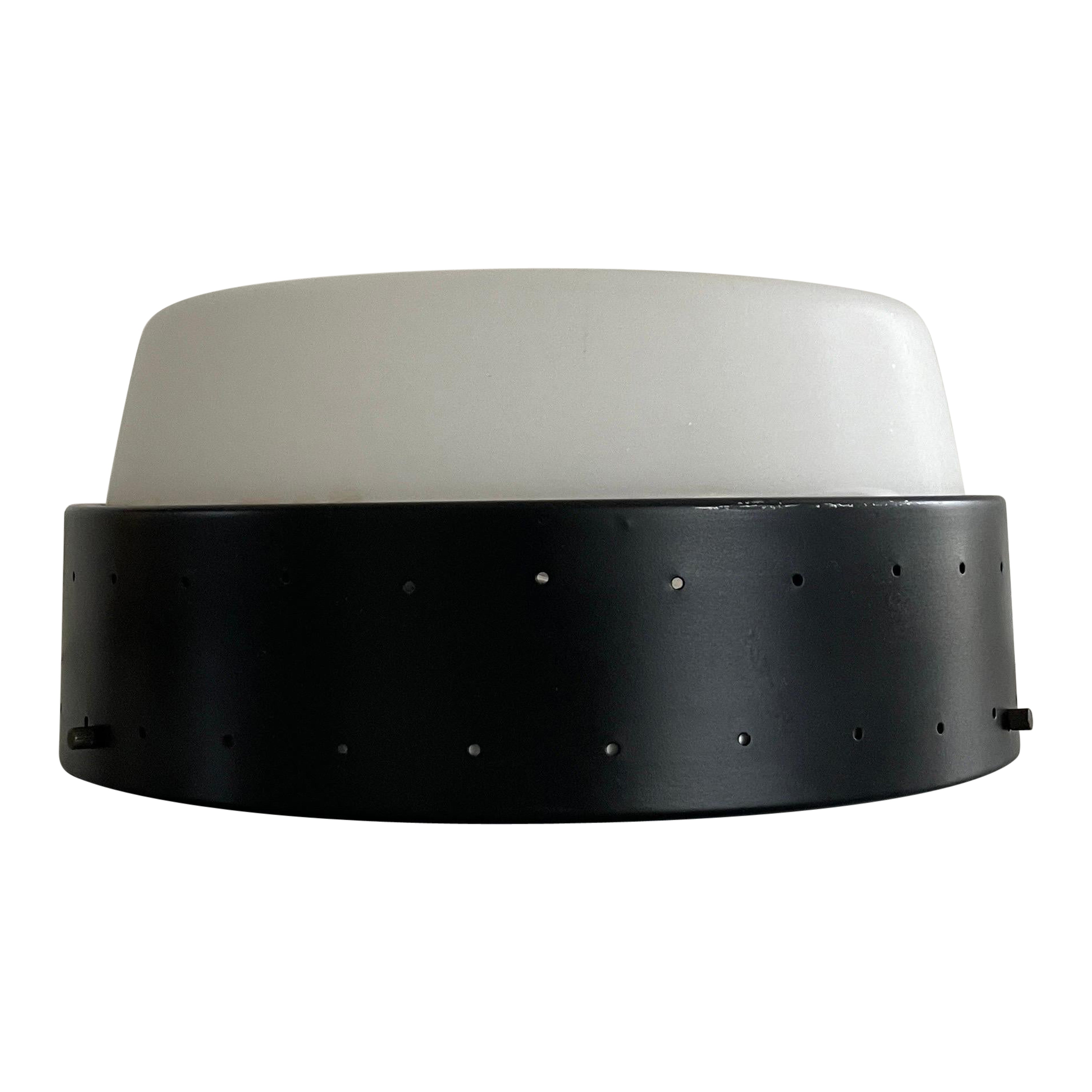 Lámpara empotrada de cristal y metal negro de Greco illuminazione, años 50, Italia