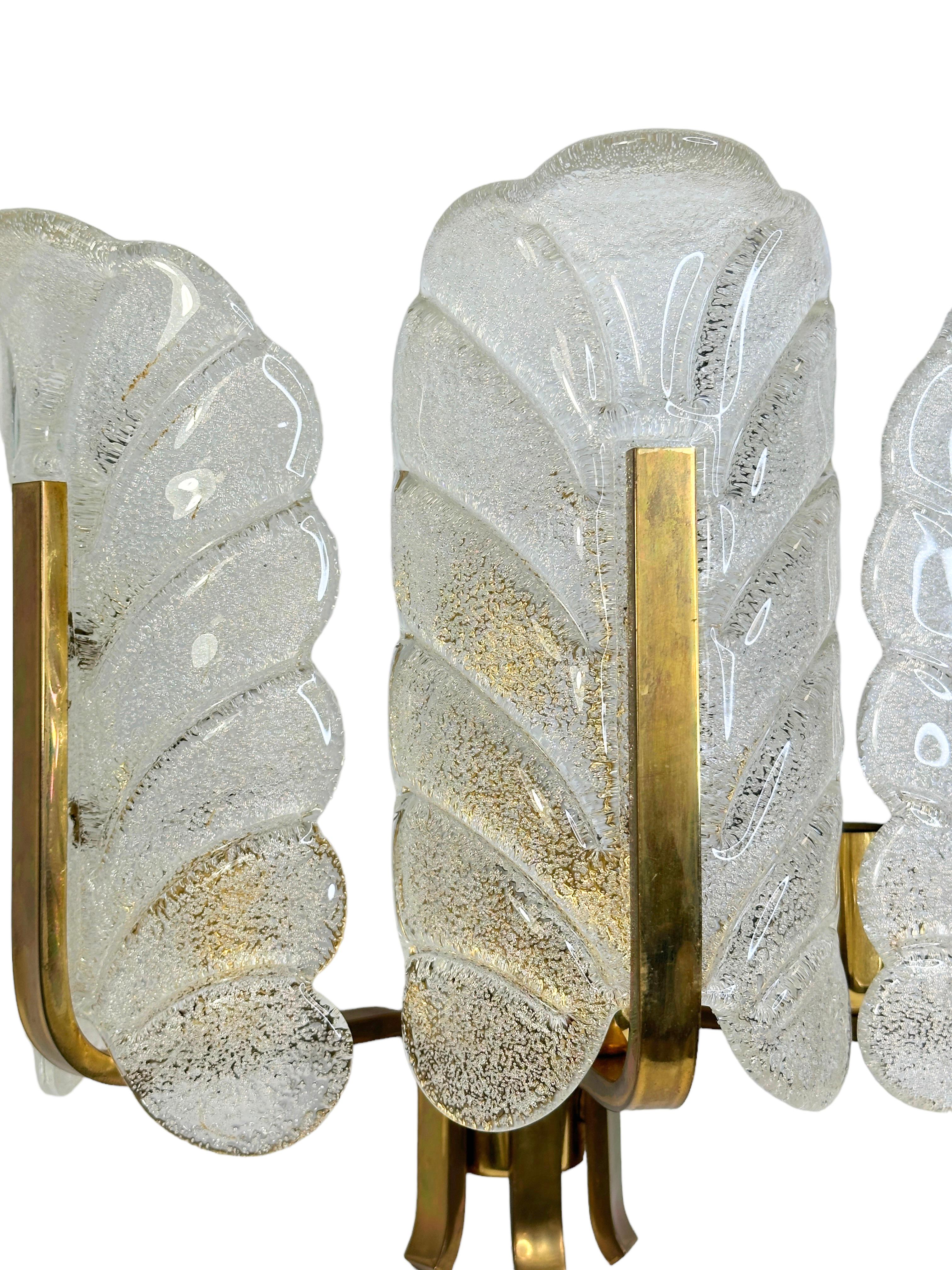 Glass and Brass 2 Light Sconce by Carl Fagerlund for Orrefors, Sweden 1960s In Good Condition For Sale In Nuernberg, DE