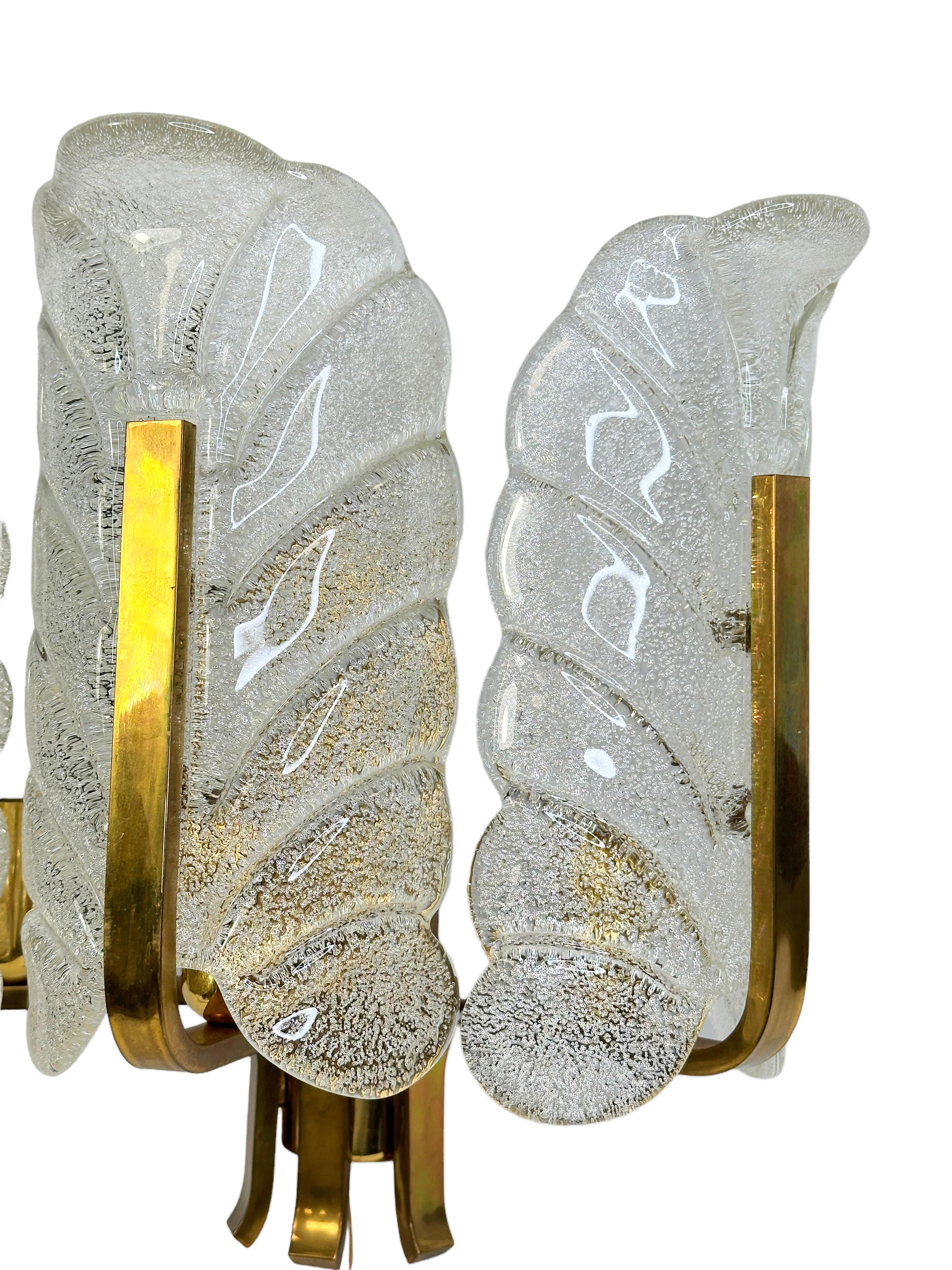 Mid-20th Century Glass and Brass 2 Light Sconce by Carl Fagerlund for Orrefors, Sweden 1960s For Sale