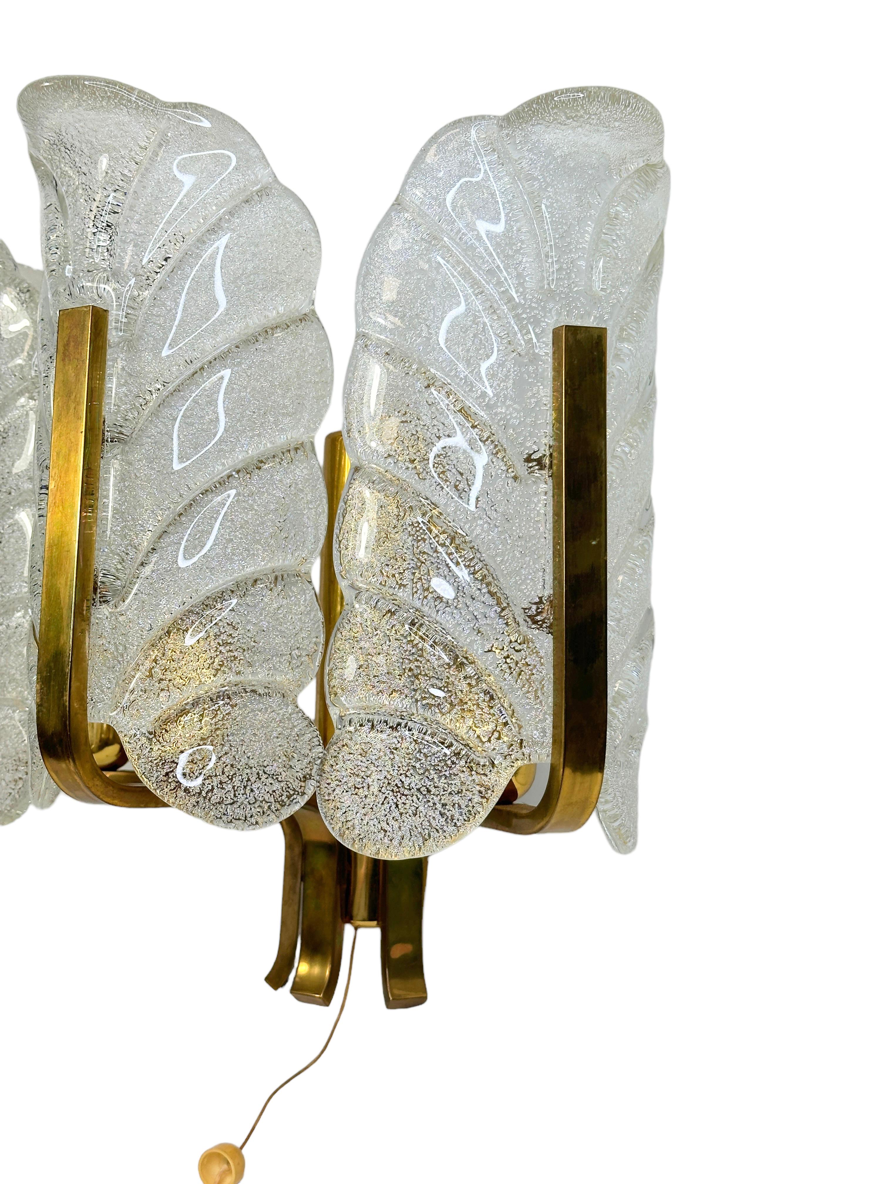 Metal Glass and Brass 2 Light Sconce by Carl Fagerlund for Orrefors, Sweden 1960s For Sale