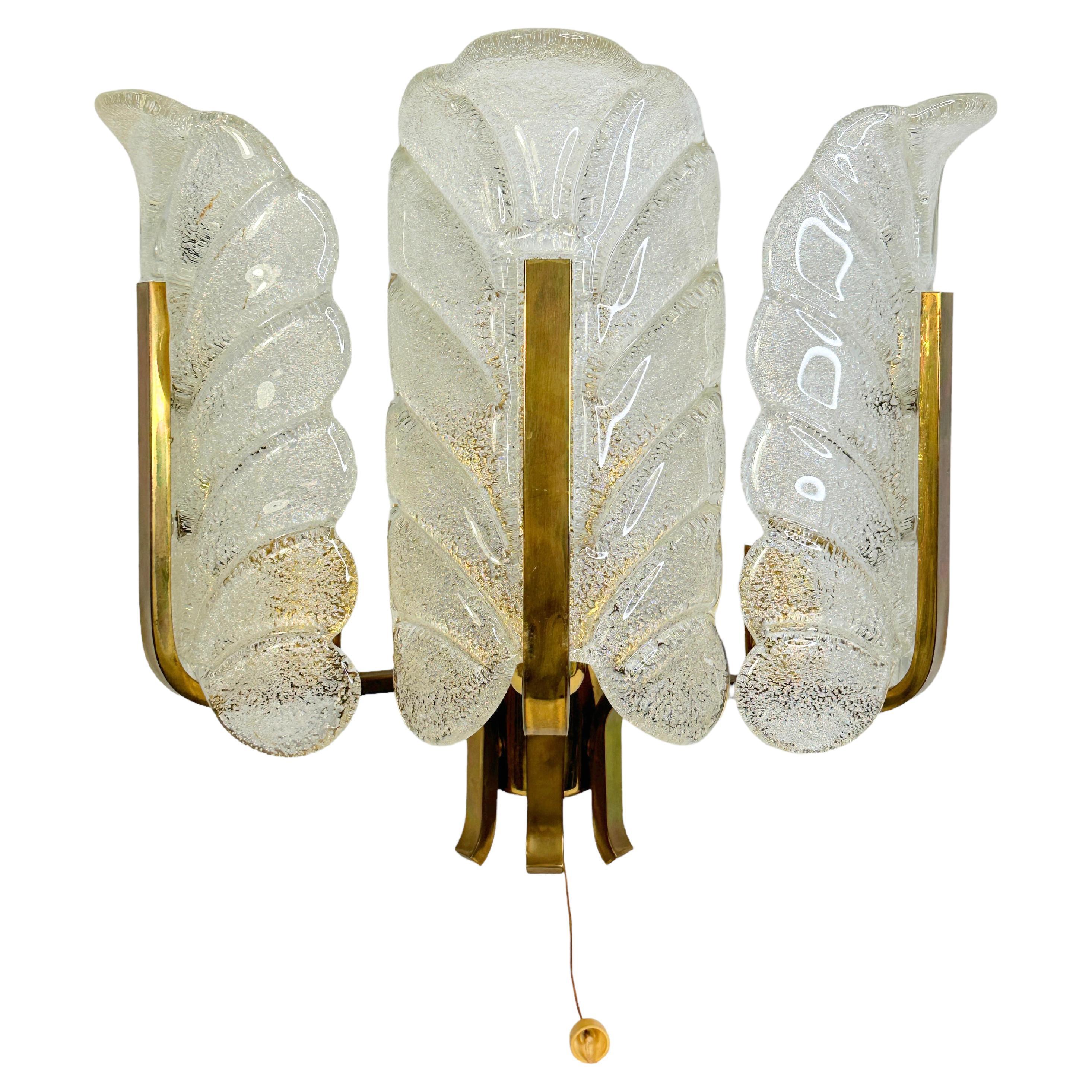 Glass and Brass 2 Light Sconce by Carl Fagerlund for Orrefors, Sweden 1960s For Sale