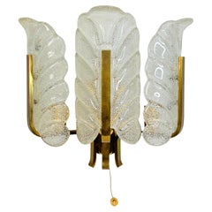 Glass and Brass 2 Light Sconce by Carl Fagerlund for Orrefors, Sweden 1960s