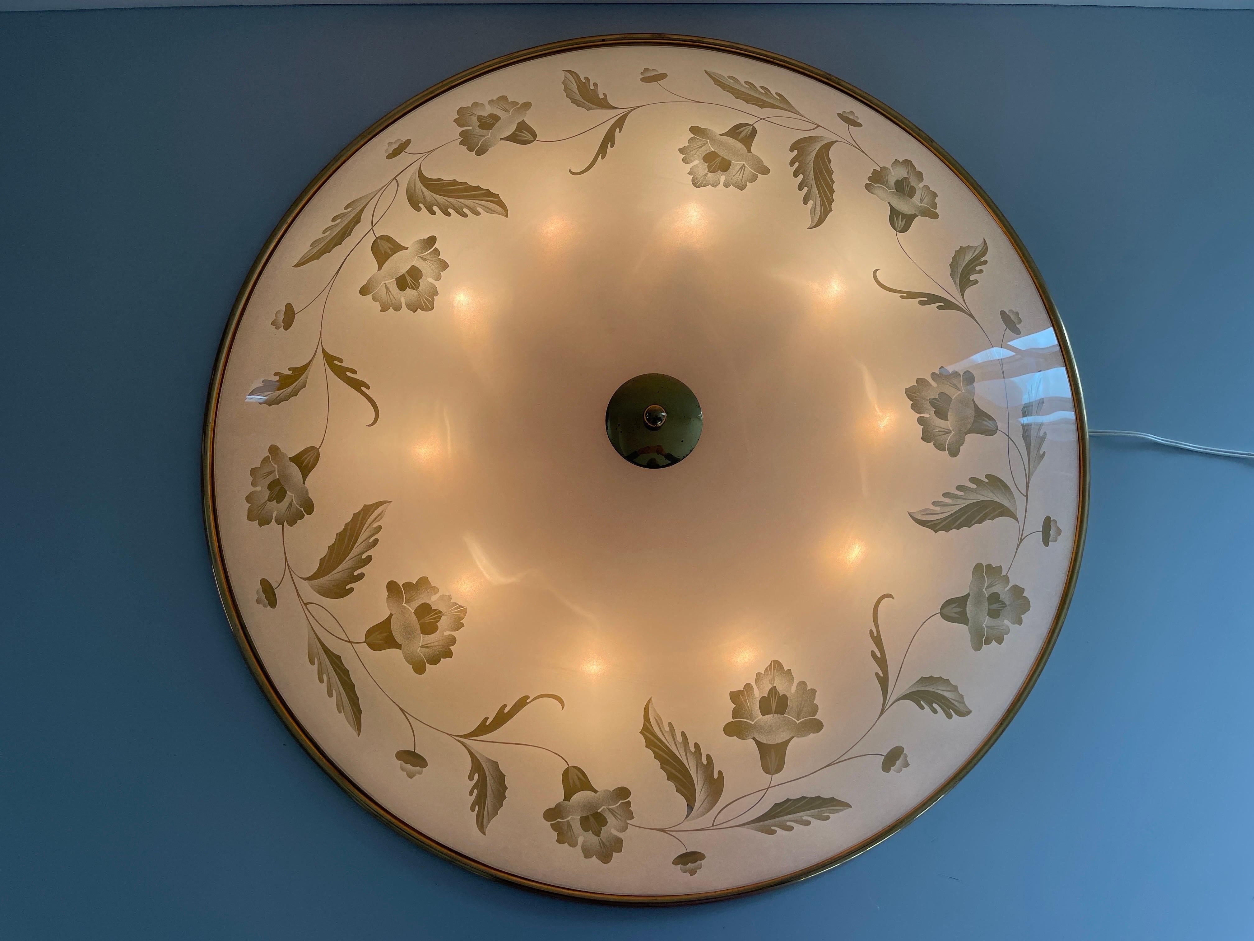 Casino-Deckenleuchte aus Glas und Messing mit 80 cm Durchmesser, 1960er Jahre, Italien im Angebot 8