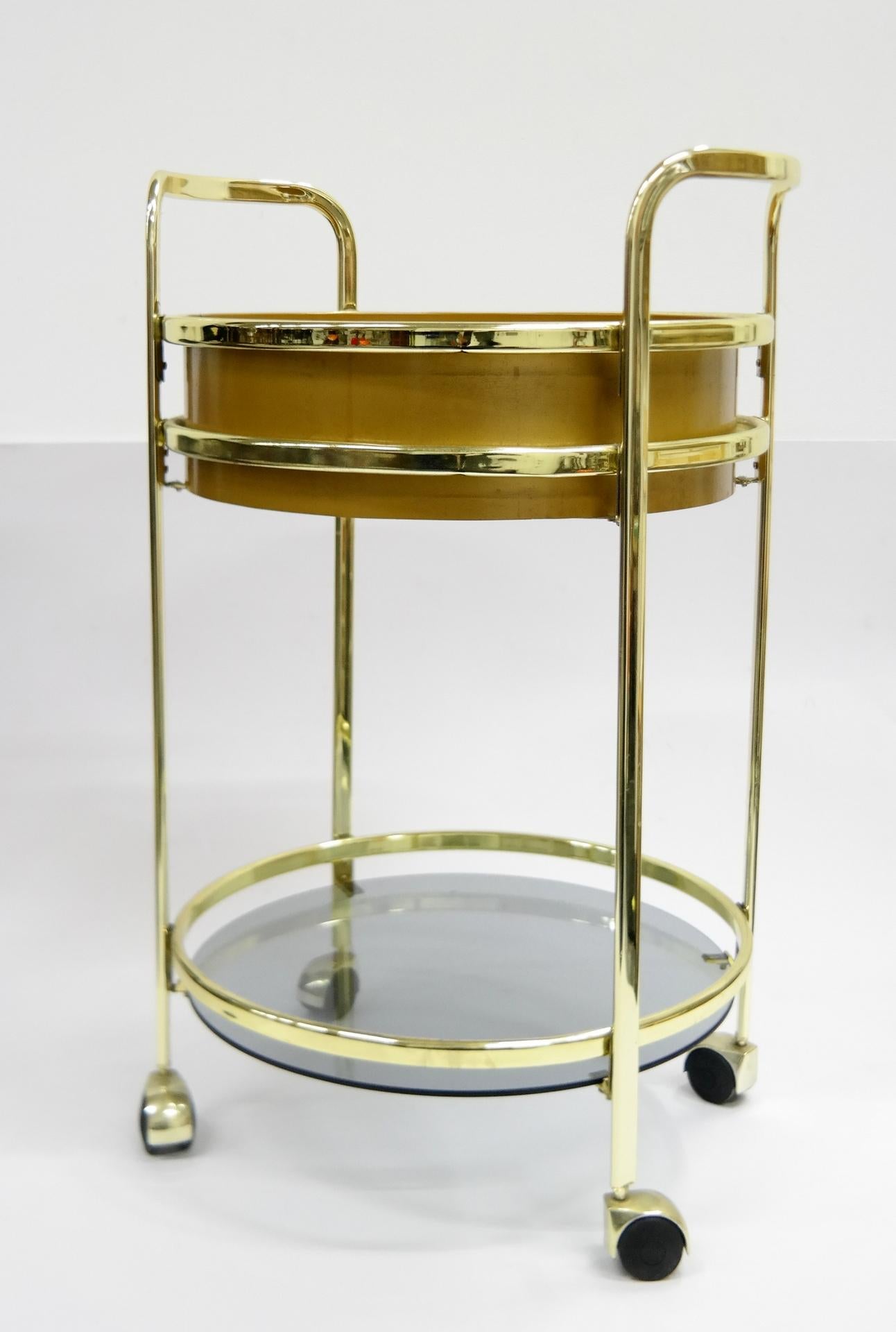 Glass and brass bar cart, 1980s.
