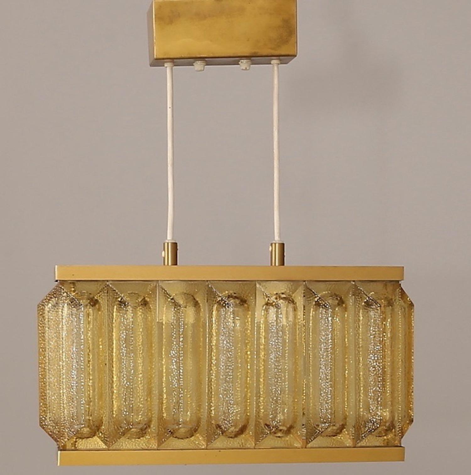 Glass and Brass Ceiling Lamp Attributed to Orrefors In Good Condition For Sale In Munich, DE
