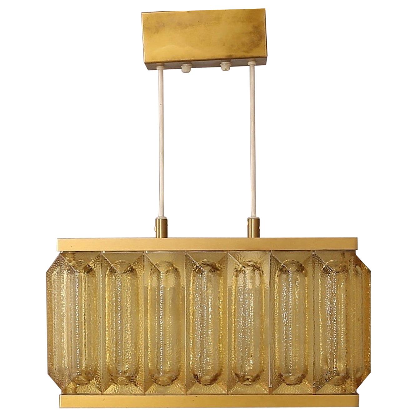 Glass and Brass Ceiling Lamp Attributed to Orrefors