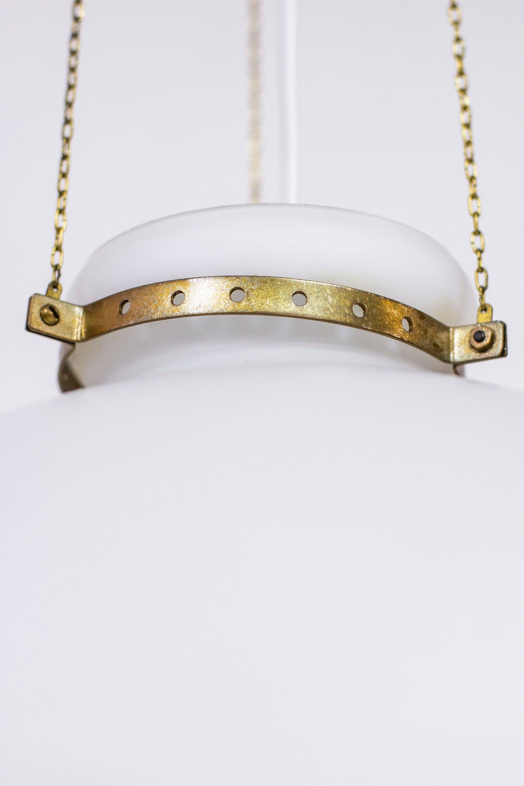 Mid-20th Century Glass and brass ceiling pendant by Alf Svensson for Bergboms, Sweden, 1950s For Sale