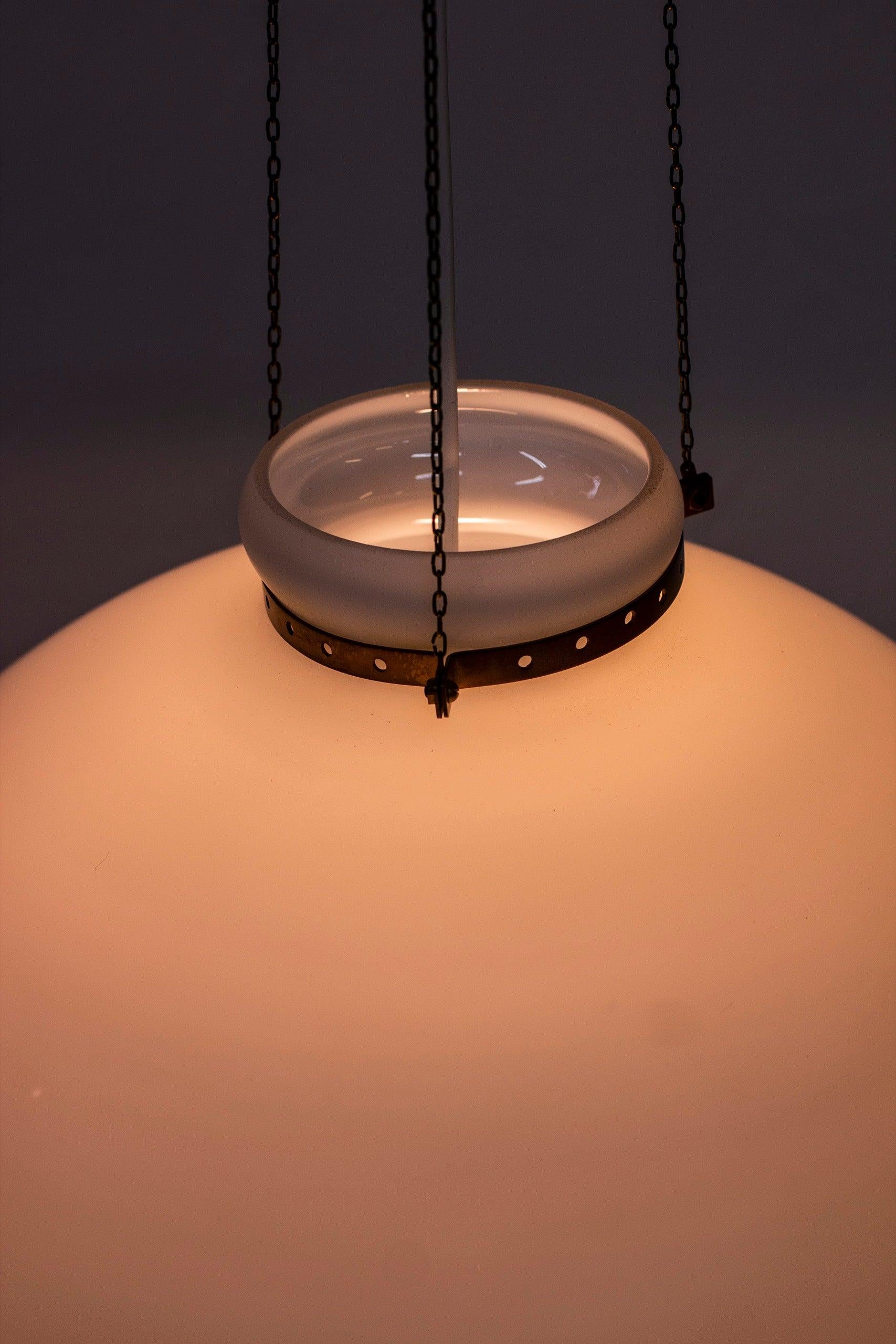 Metal Glass and brass ceiling pendant by Alf Svensson for Bergboms, Sweden, 1950s For Sale