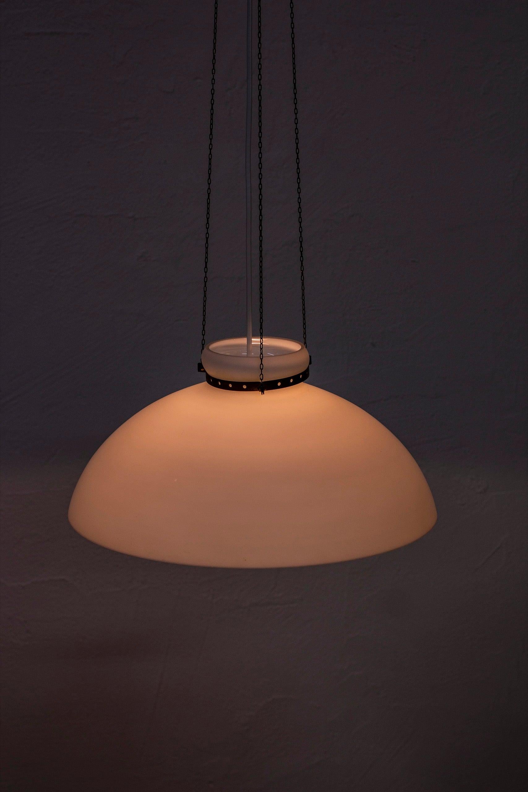 Glass and brass ceiling pendant by Alf Svensson for Bergboms, Sweden, 1950s For Sale 1