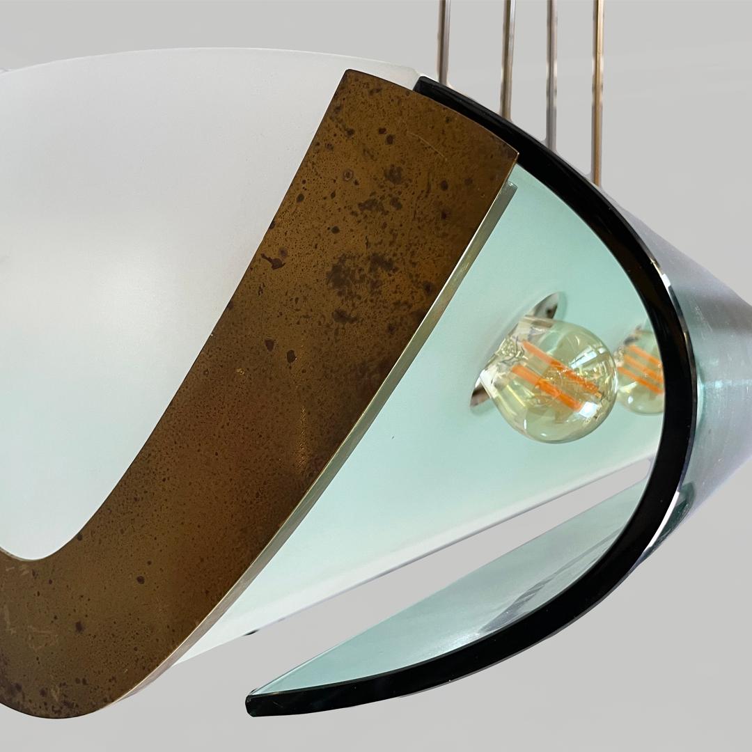 Glass and brass chandelier 2296 by Max Ingrand for Fontana Arte, 1950s in vendita 3