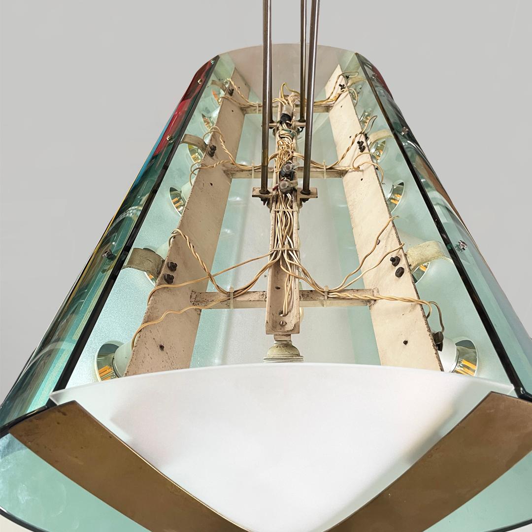 Glass and brass chandelier 2296 by Max Ingrand for Fontana Arte, 1950s in vendita 7