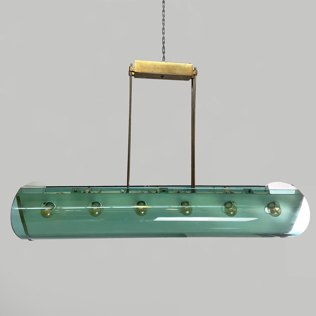 Mid-Century moderno Glass and brass chandelier 2296 by Max Ingrand for Fontana Arte, 1950s in vendita