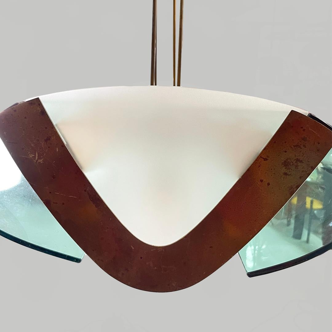 Mid-20th Century Glass and brass chandelier 2296 by Max Ingrand for Fontana Arte, 1950s in vendita