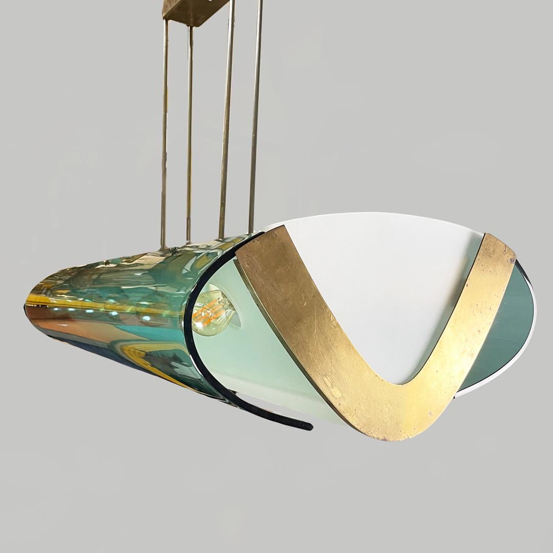 Vetro Glass and brass chandelier 2296 by Max Ingrand for Fontana Arte, 1950s in vendita