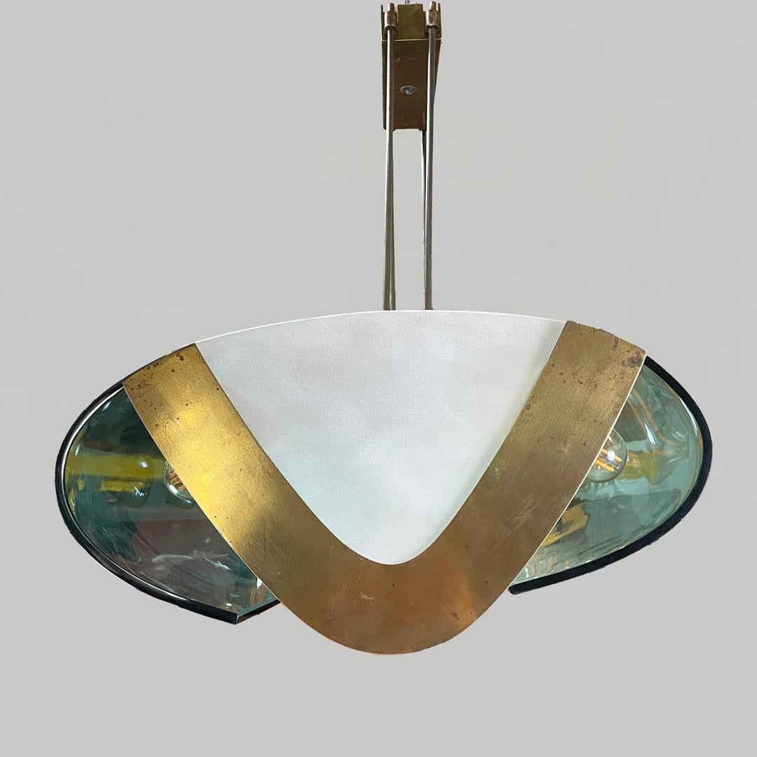 Glass and brass chandelier 2296 by Max Ingrand for Fontana Arte, 1950s in vendita 1