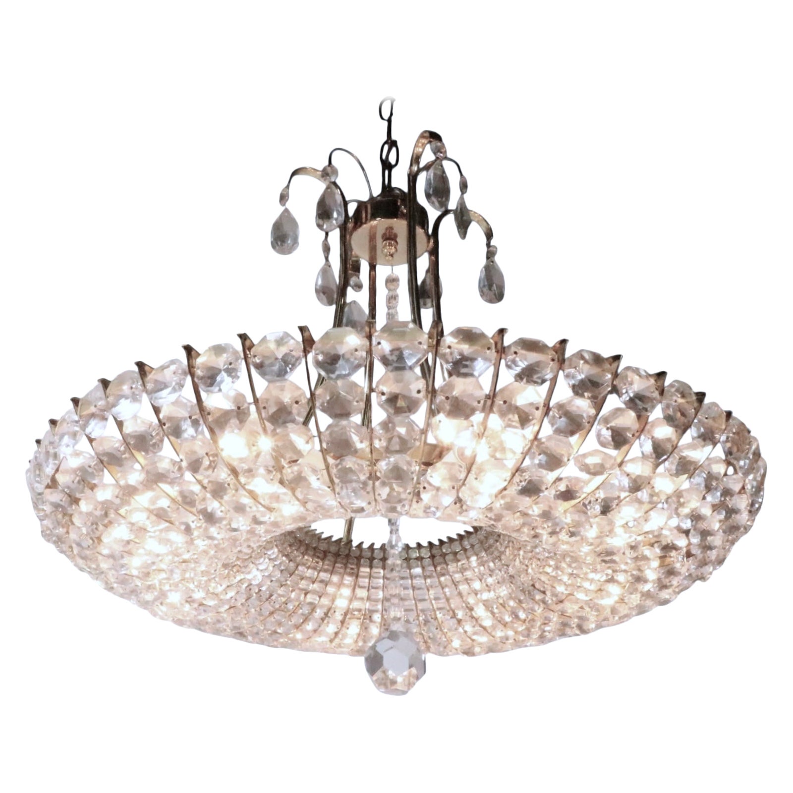 Lampadario in vetro e ottone attribuito a J. & L. Lobmeyr c. 1960 in vendita