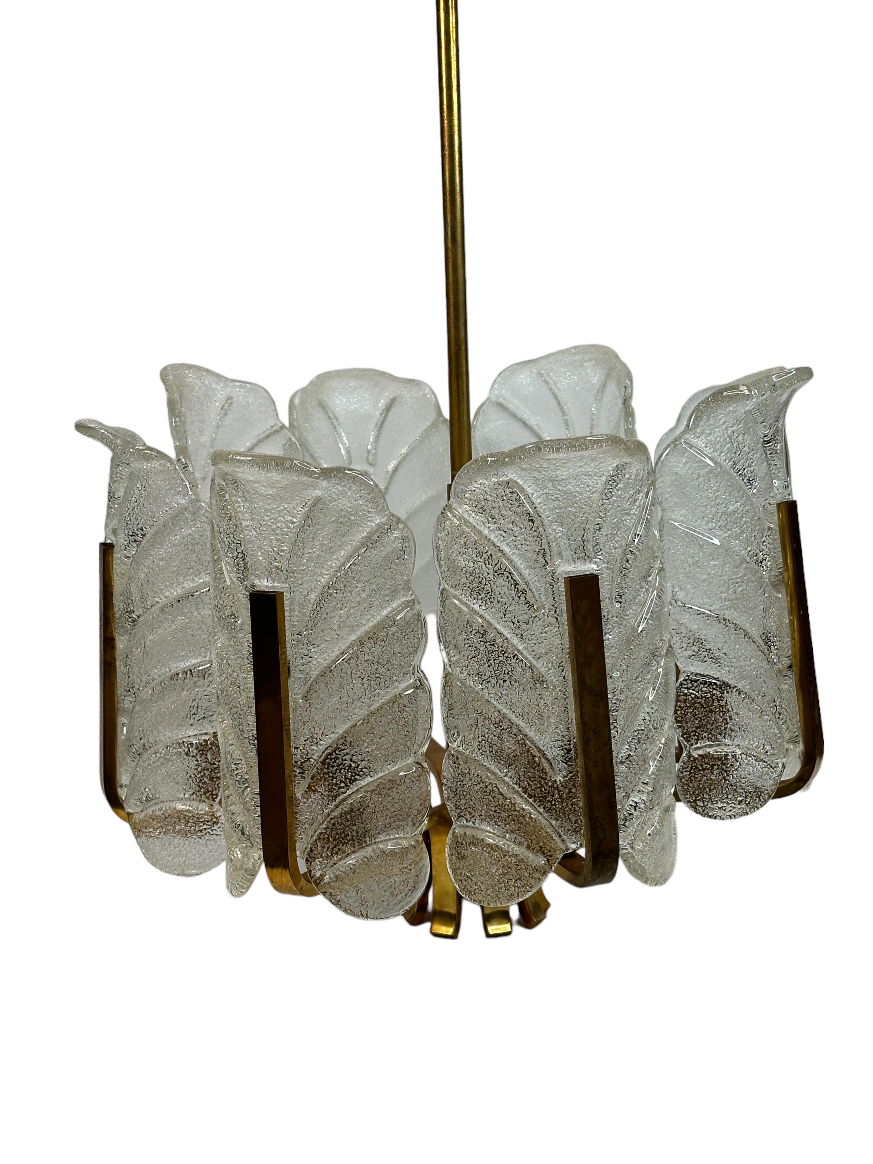 Mid-Century Modern Glass and Brass Chandelier by Carl Fagerlund for Orrefors, Sweden 1960s