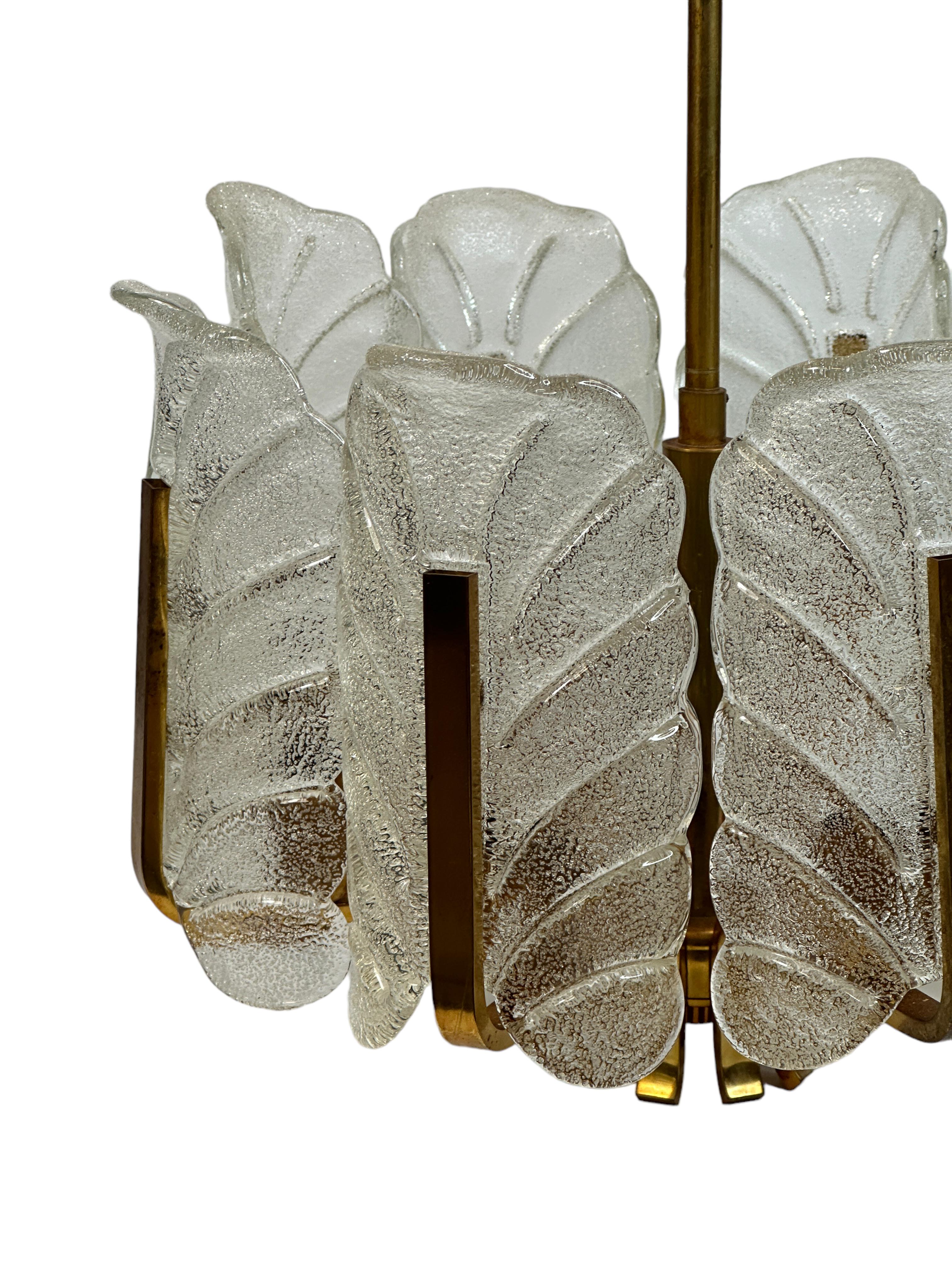 Swedish Glass and Brass Chandelier by Carl Fagerlund for Orrefors, Sweden 1960s