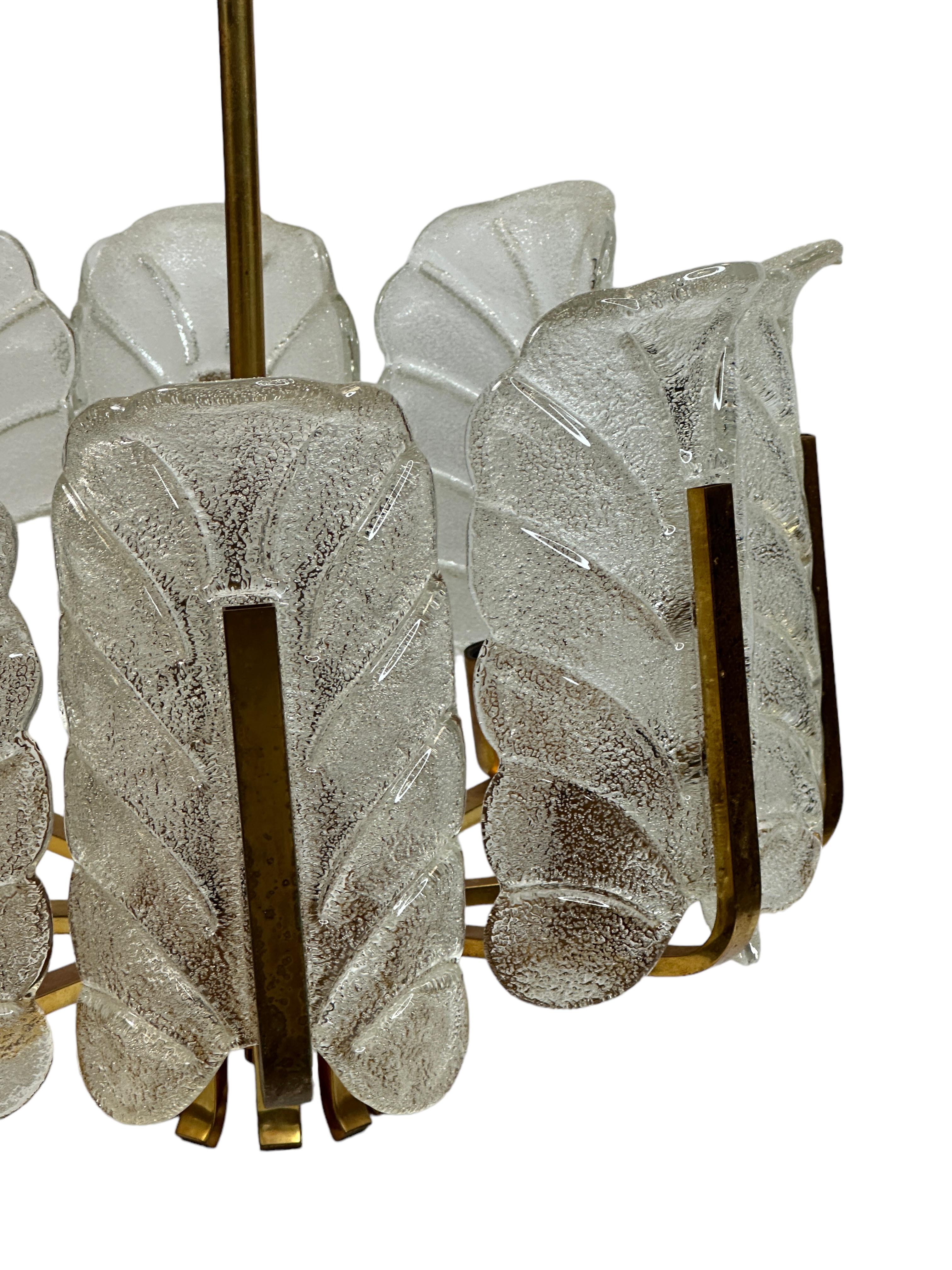 Glass and Brass Chandelier by Carl Fagerlund for Orrefors, Sweden 1960s In Good Condition In Nuernberg, DE