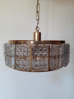 Glass and Brass Chandelier By Carl Fangerlund For Orrefors 1970s