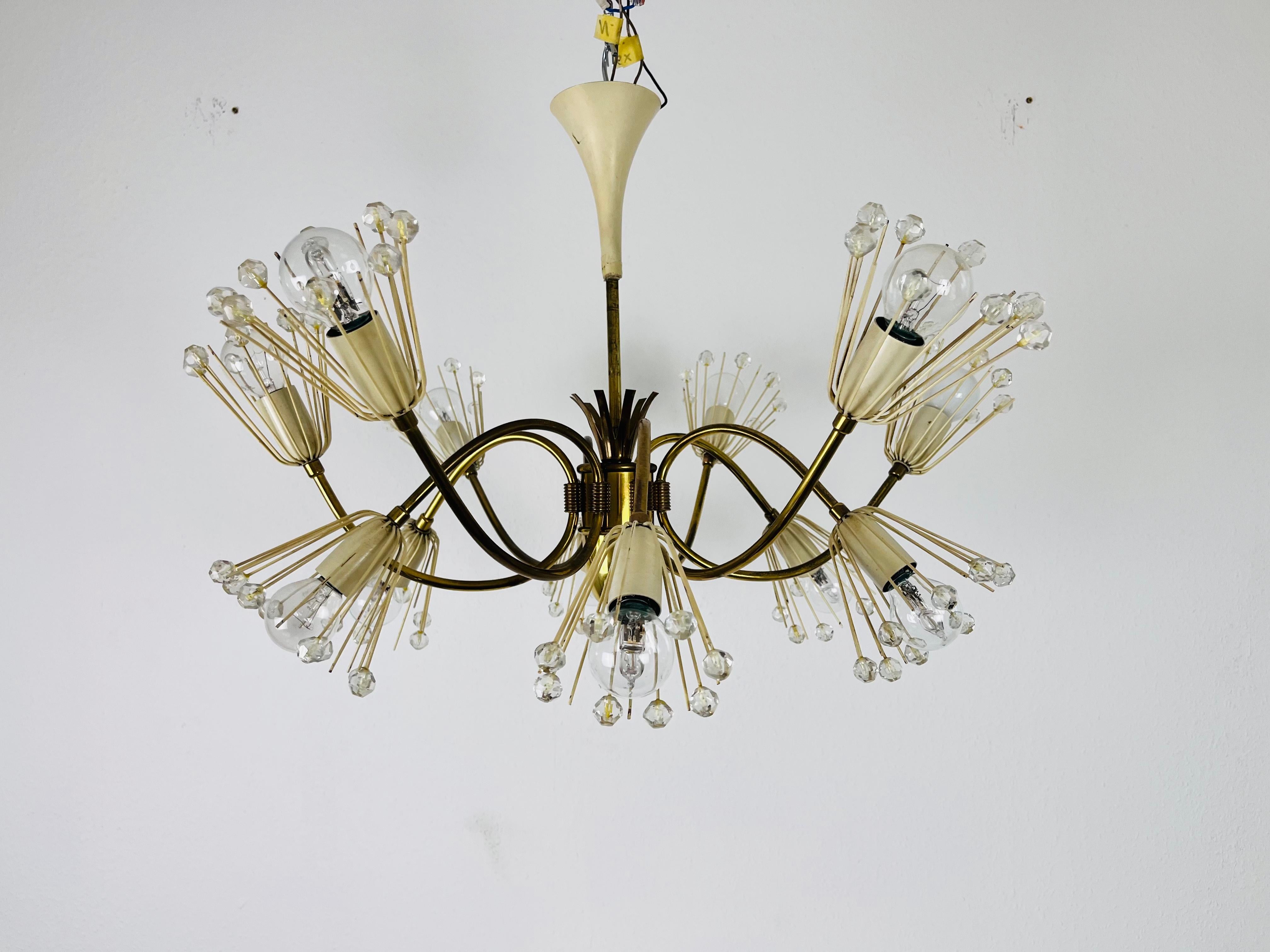 Glass and Brass Chandelier by Emil Stejnar for Rupert Nikoll, 1960s For Sale 4