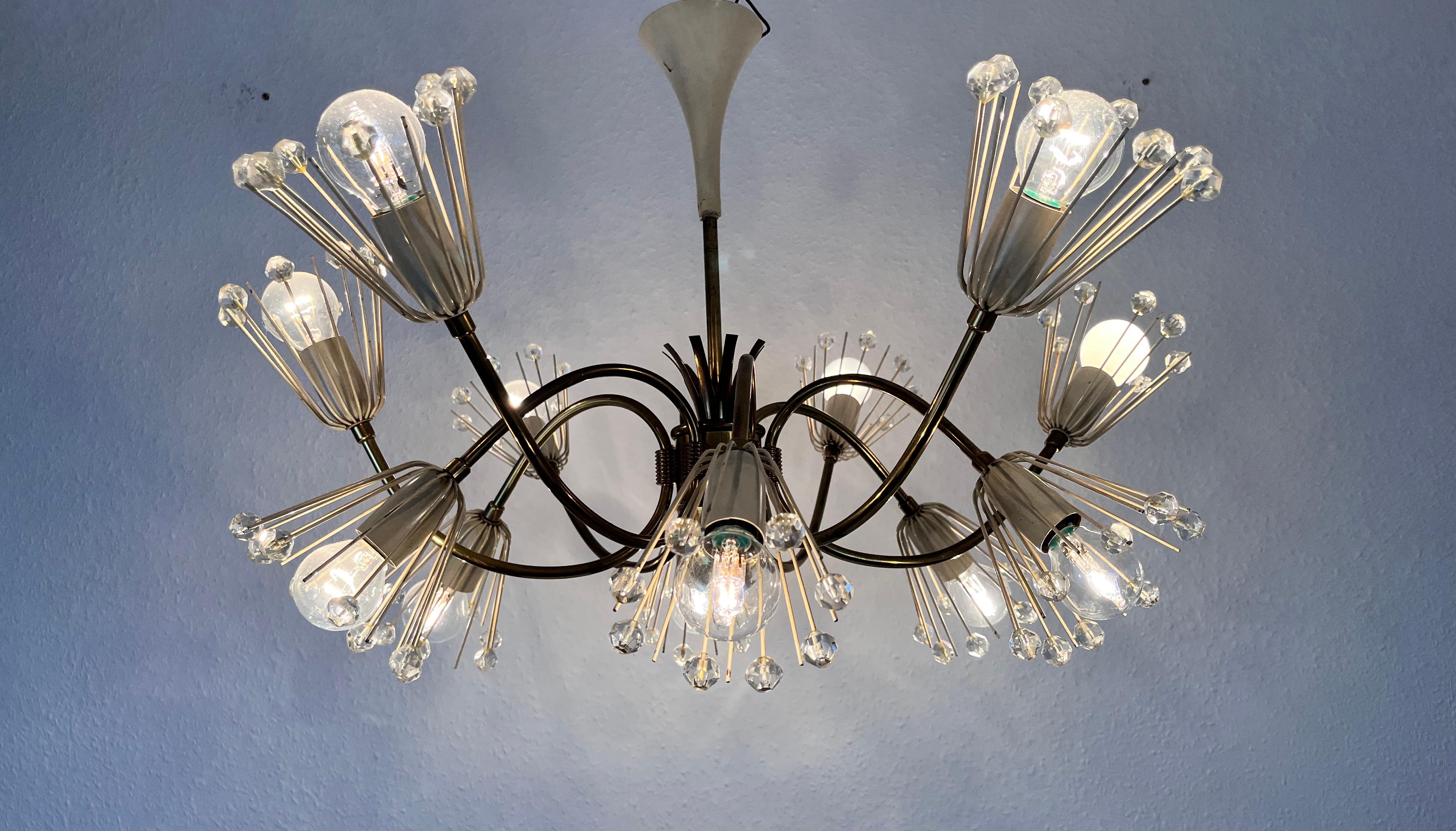 Glass and Brass Chandelier by Emil Stejnar for Rupert Nikoll, 1960s For Sale 9