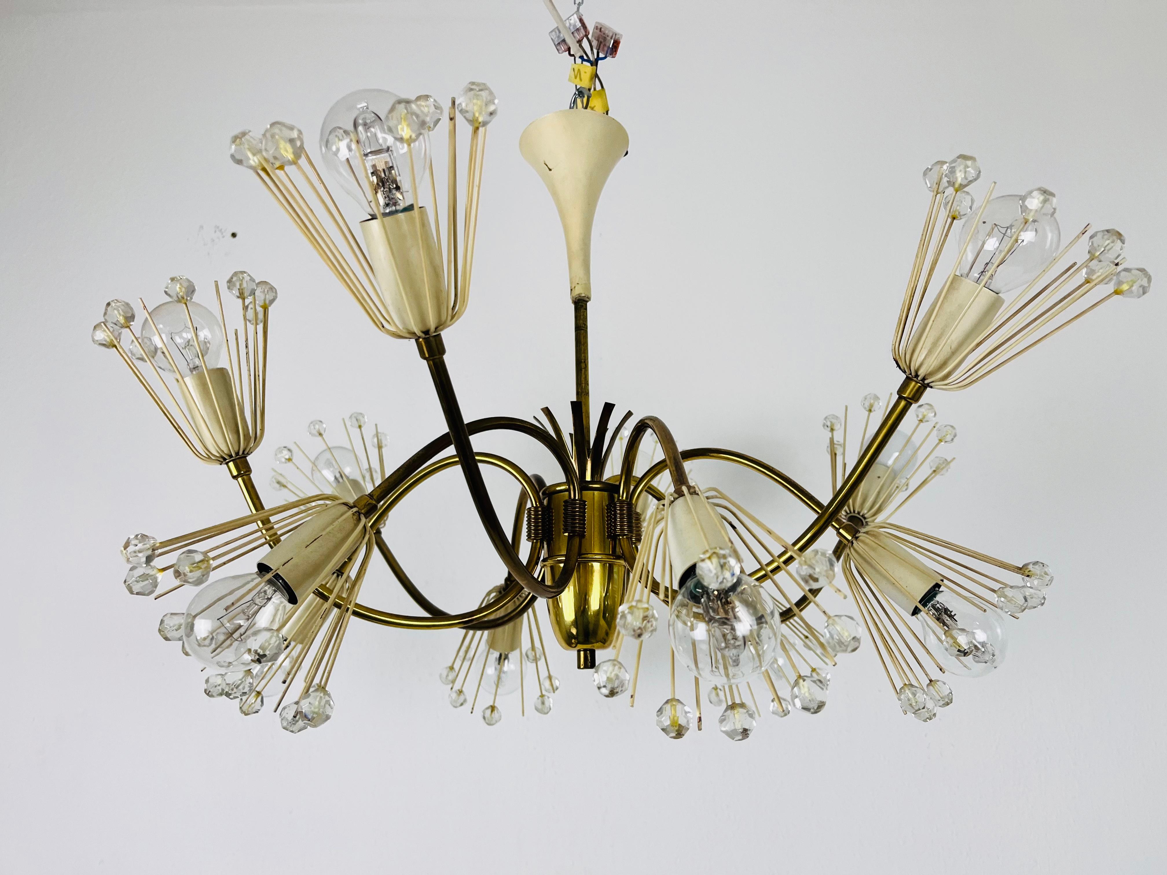 Mid-20th Century Glass and Brass Chandelier by Emil Stejnar for Rupert Nikoll, 1960s For Sale