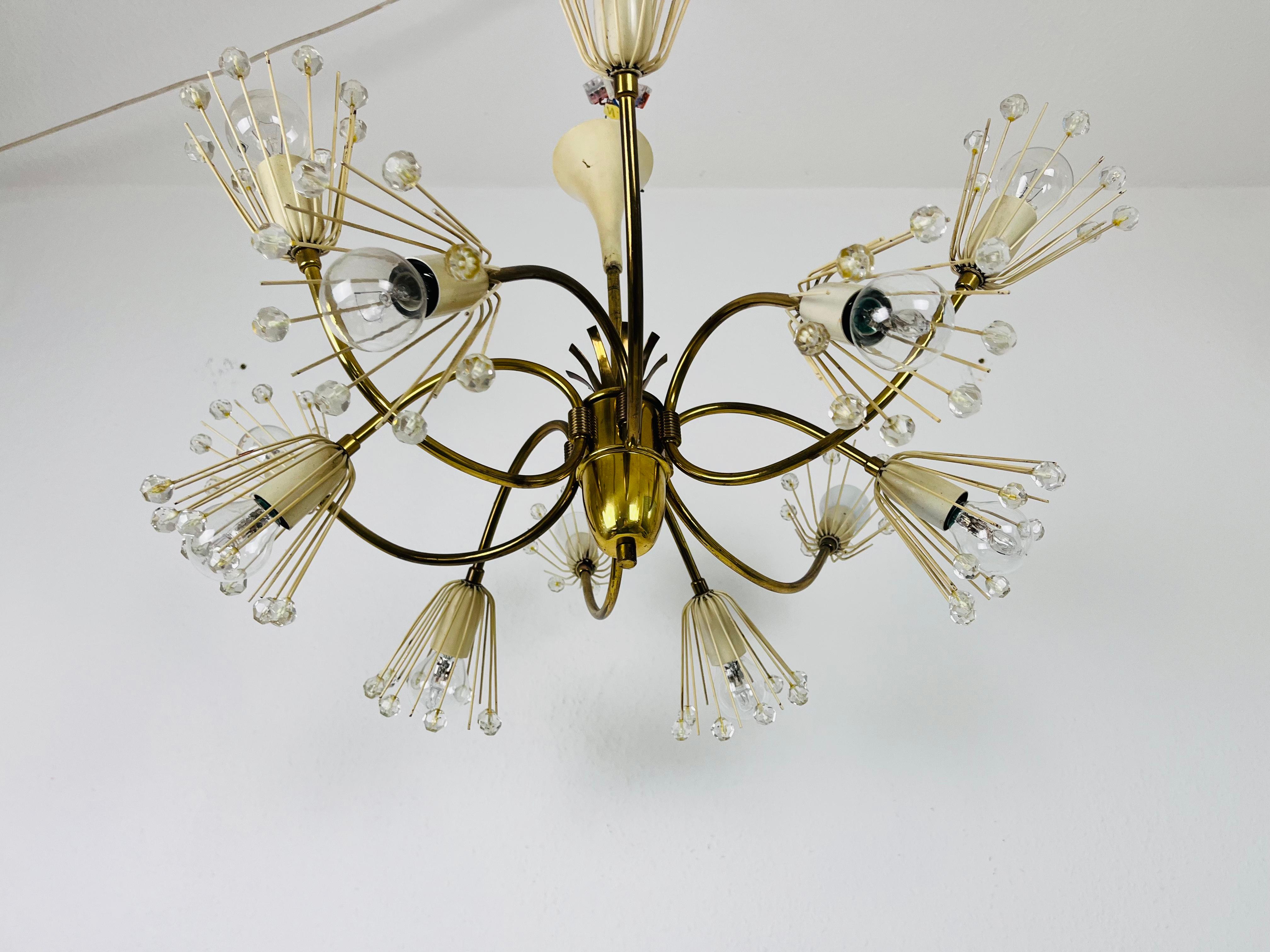 Glass and Brass Chandelier by Emil Stejnar for Rupert Nikoll, 1960s For Sale 1