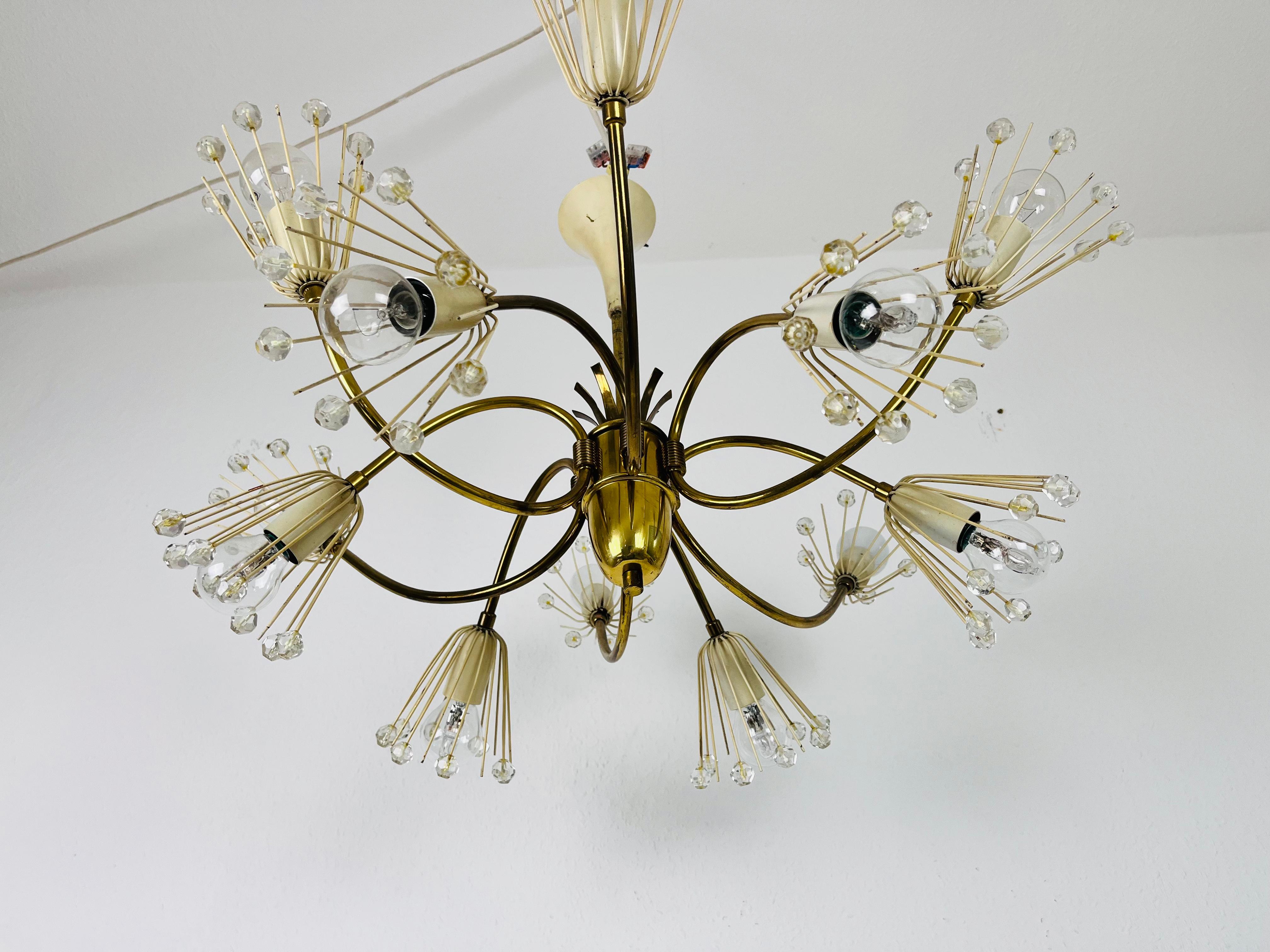 Glass and Brass Chandelier by Emil Stejnar for Rupert Nikoll, 1960s For Sale 2