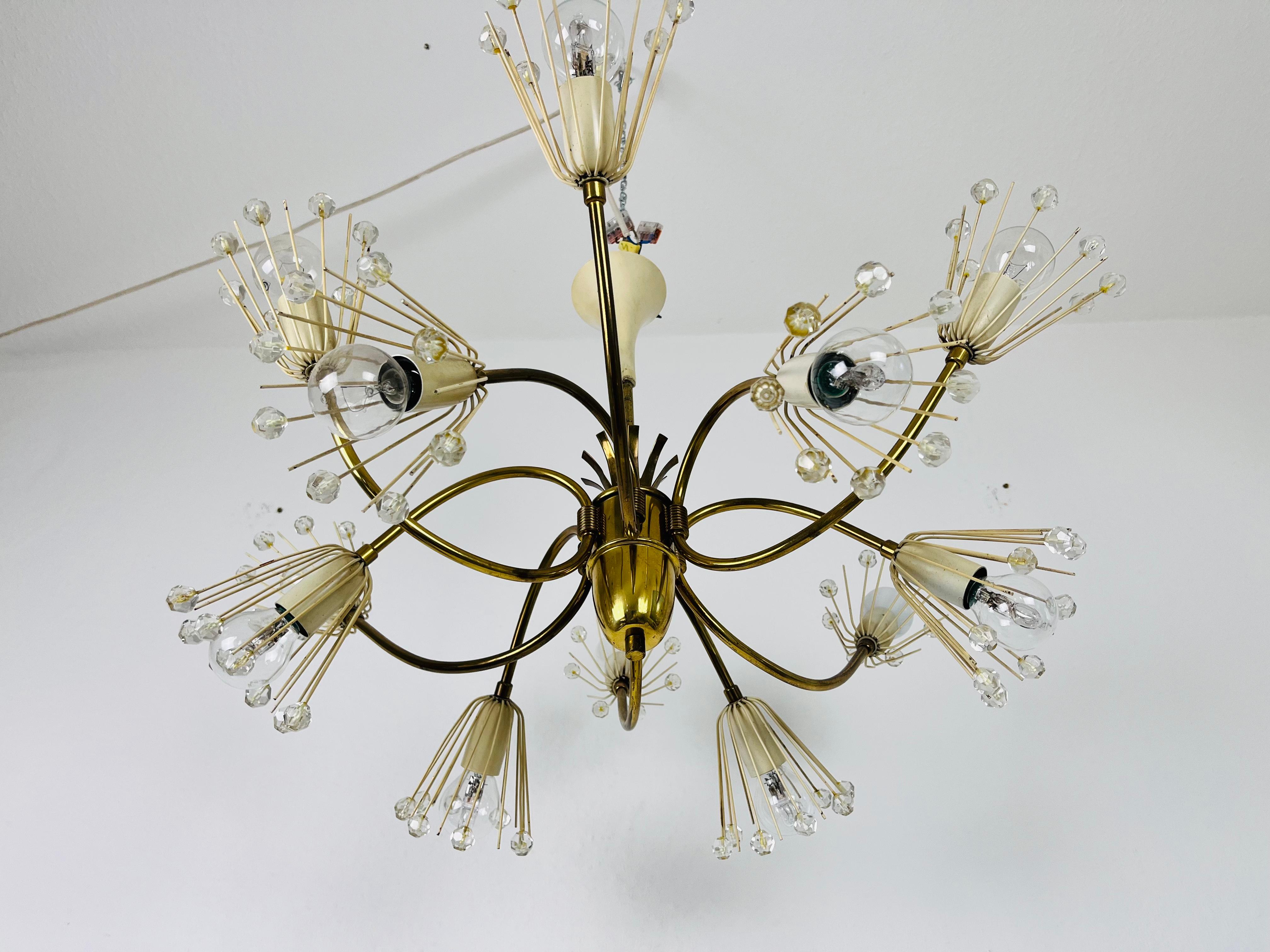Glass and Brass Chandelier by Emil Stejnar for Rupert Nikoll, 1960s For Sale 3