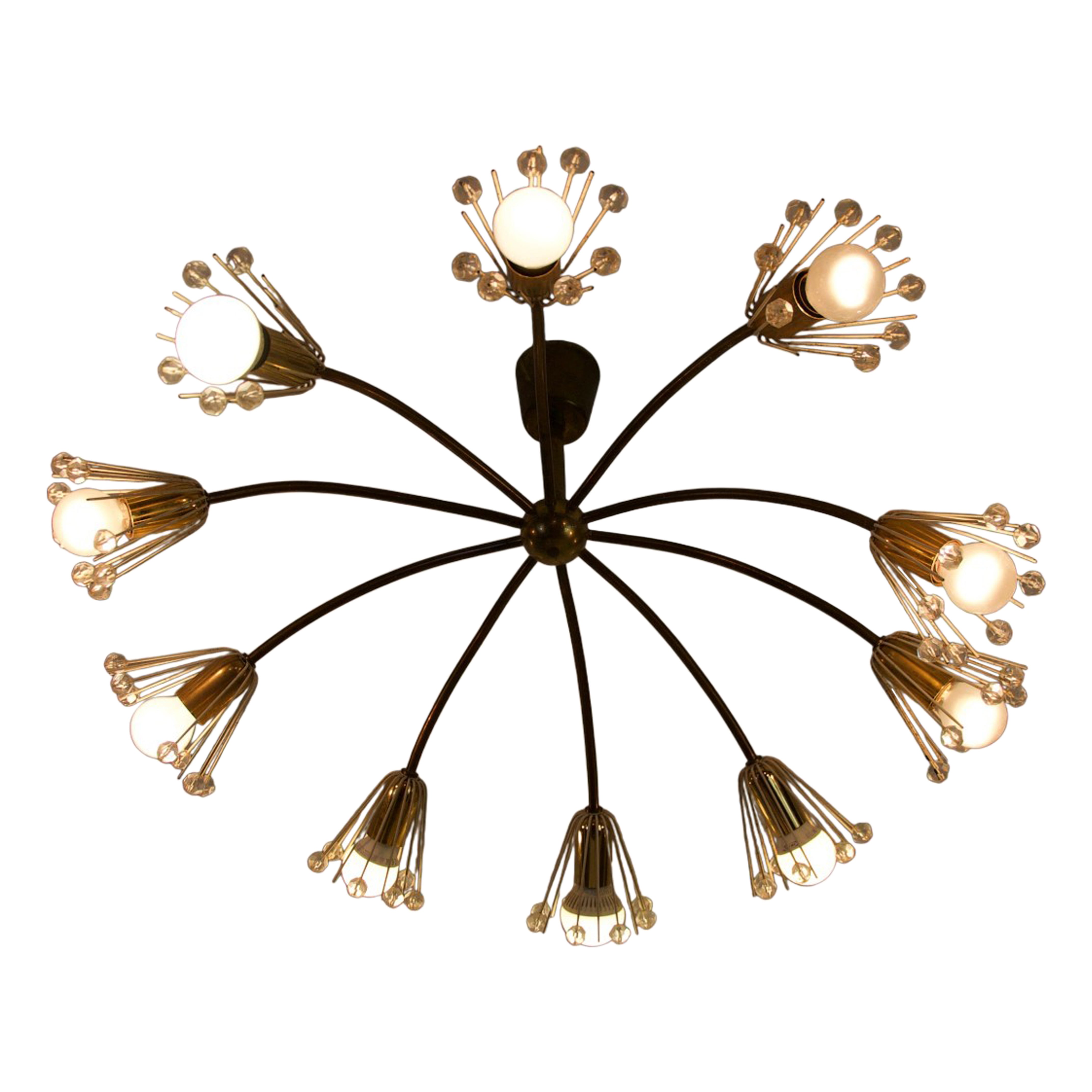 Glass and Brass Chandelier by Emil Stejnar for Rupert Nikoll, 1960s